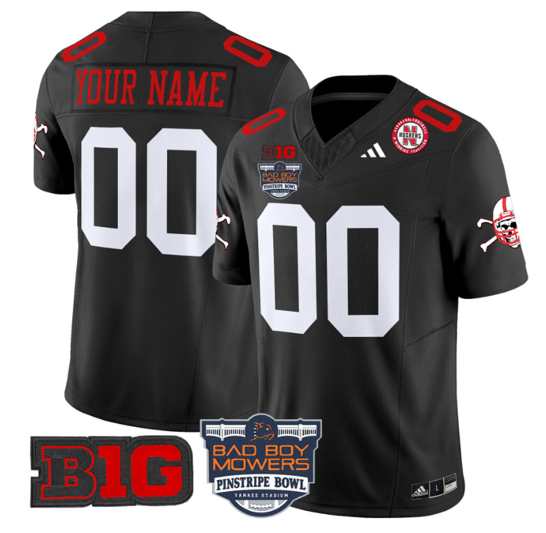 Custom Nebraska Cornhuskers Jersey 2025 Pinstripe Bowl Patch Football Black