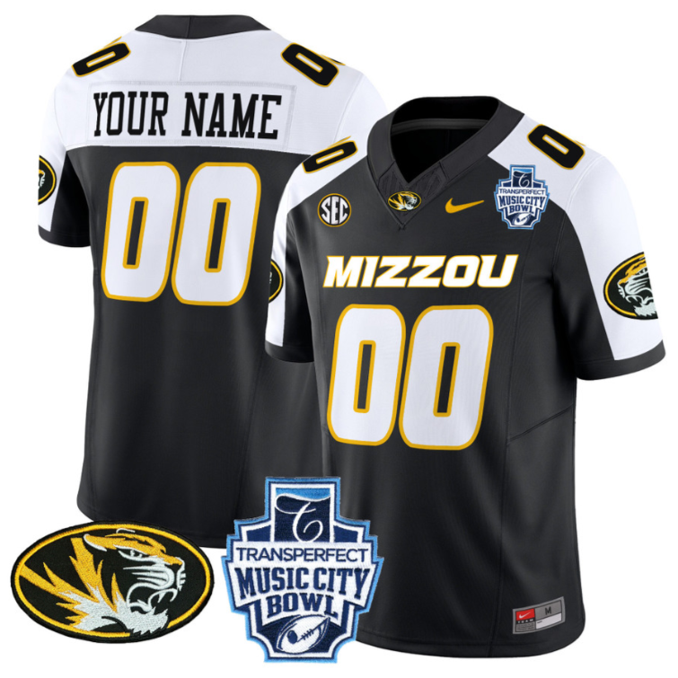 Custom Missouri Tigers Jersey 2024 Music City Bowl Football Black Alternate