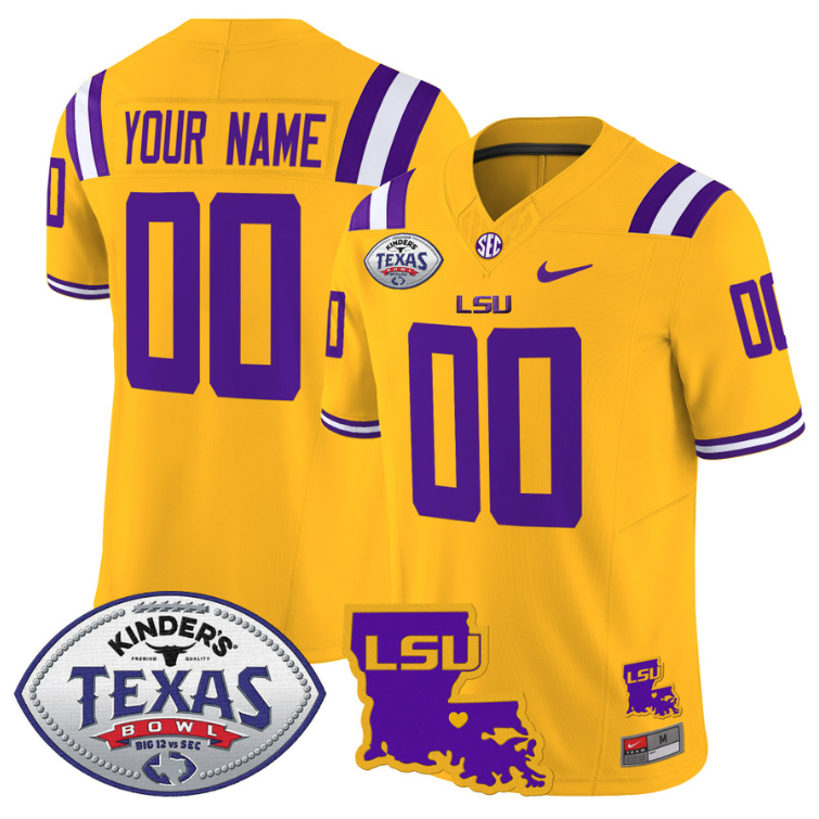 Custom LSU Tigers Jersey 2024 Texas Bowl Patch Football Stitched Gold