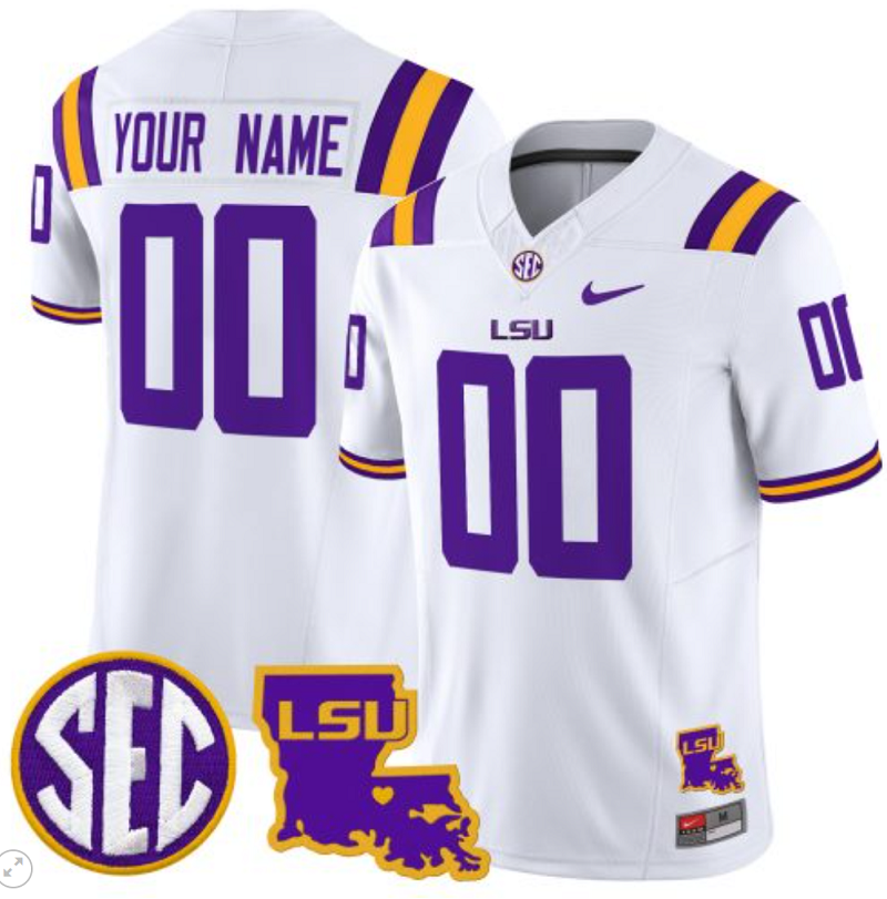 Custom LSU Tigers Jersey Name and Number 2024 Louisiana Patch Vapor Limited College Football Stitched White