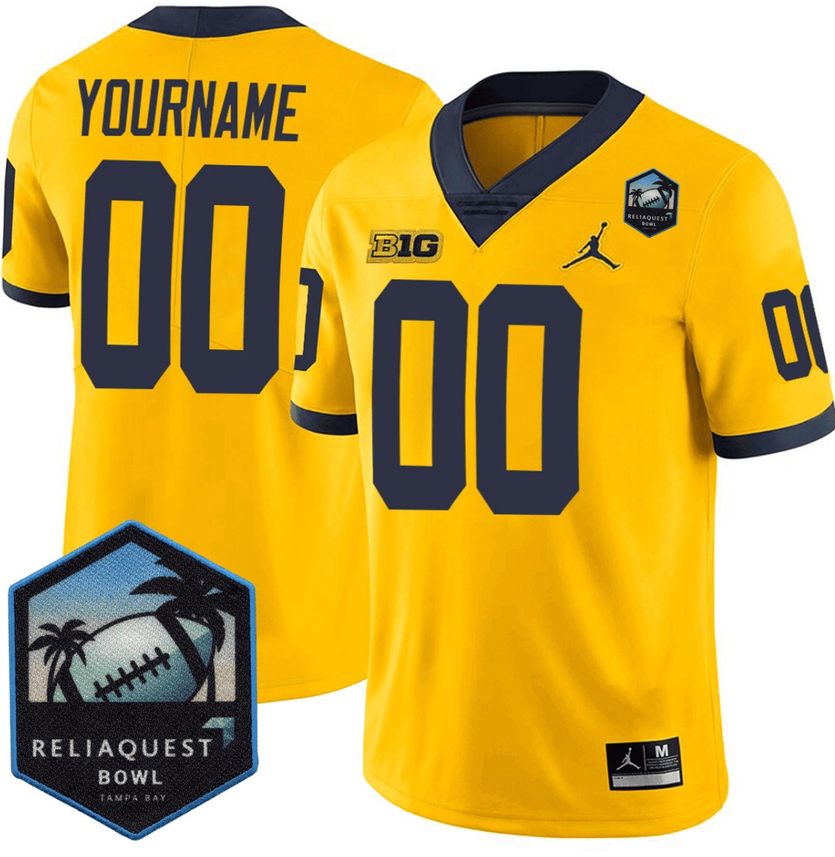 Custom Michigan Wolverines Jersey Name, Number ReliaQuest Bowl Patch Yellow