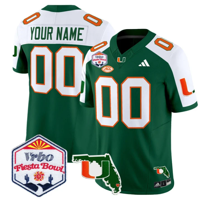 Custom Miami Hurricanes Jersey 2026 Fiesta Bowl Florida Patch Stitched Green Alternate