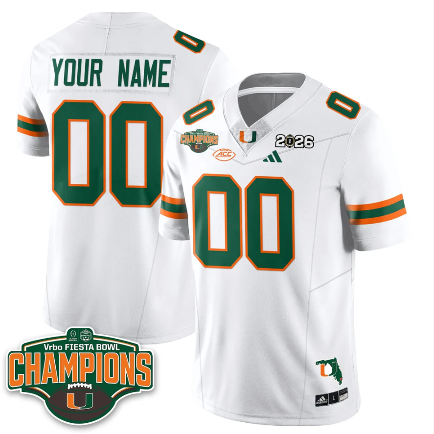Custom Miami Hurricanes Jersey 2026 Fiesta Bowl Champions Stitched