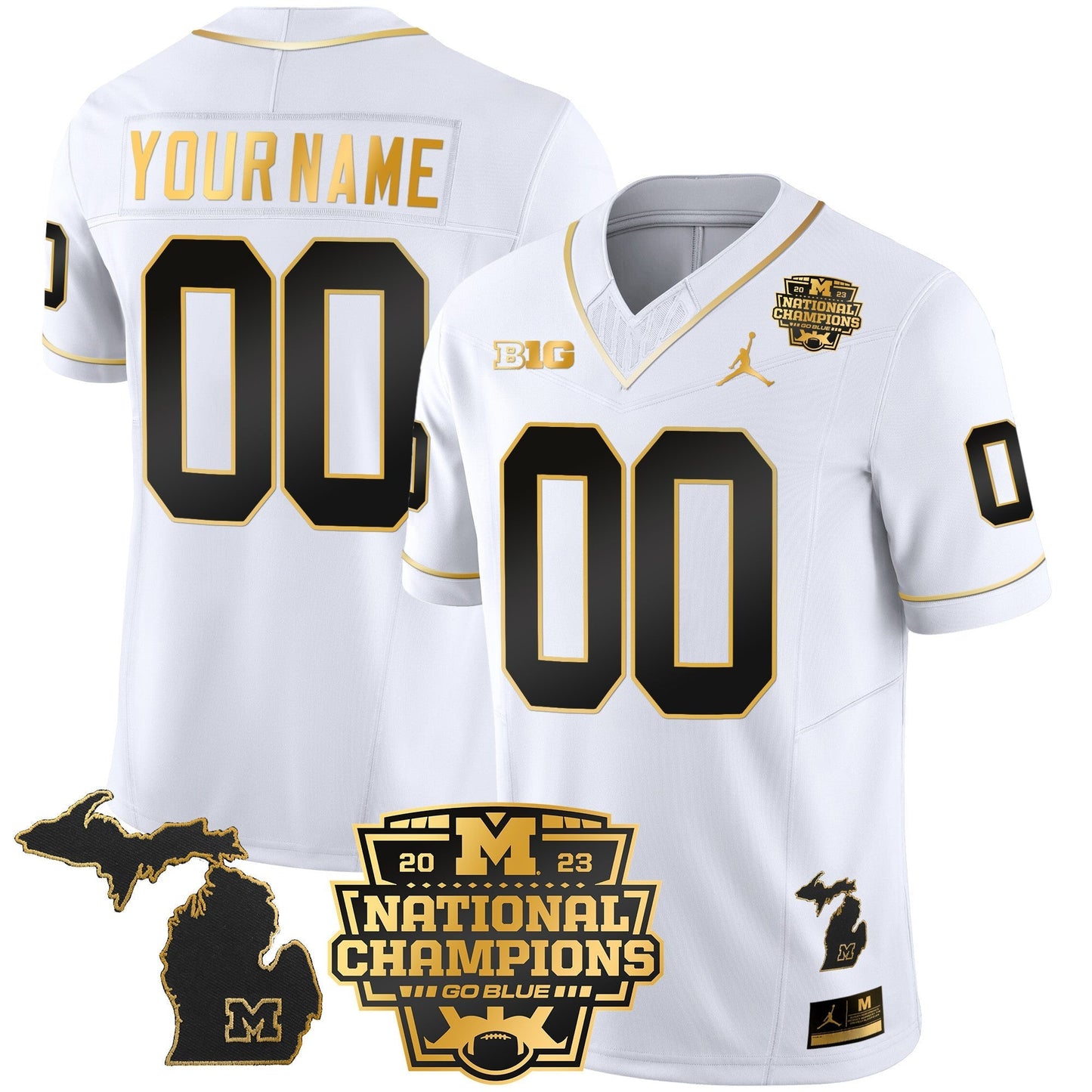 Custom Michigan Wolverines 2023 National Champions Patch Gold Vapor Jersey V3 - All Stitched
