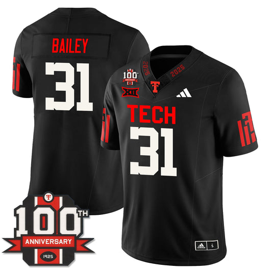 David Bailey Jersey #31 Texas Tech Football 100th Anniversary Stitched Black