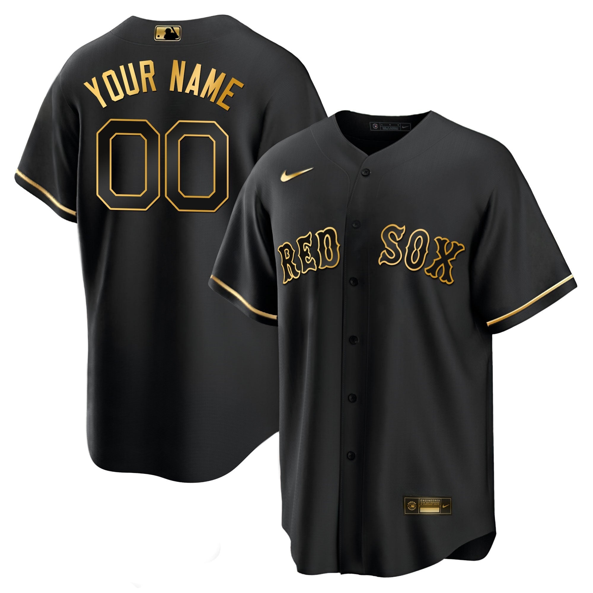 Boston Red Sox Black Gold & White Gold Custom Jersey - All Stitched