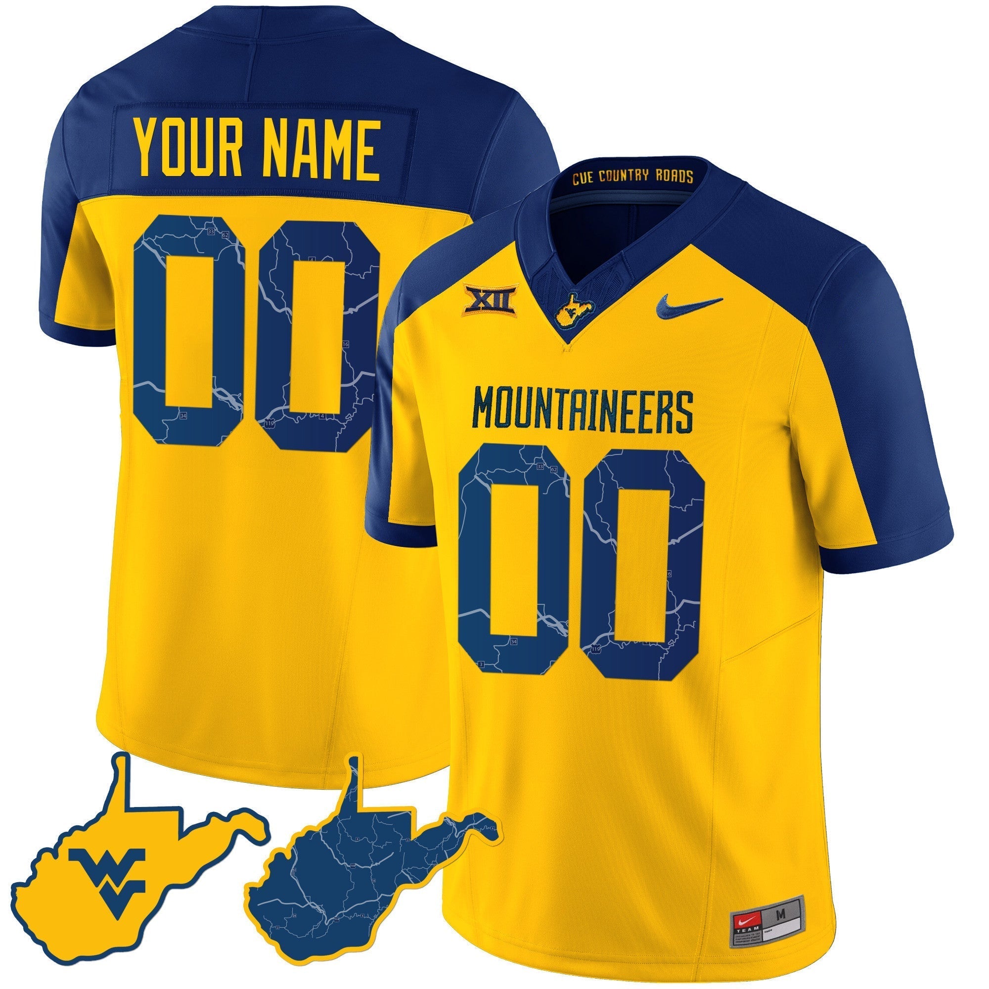 Custom West Virginia Mountaineers 2024 Country Roads Jersey - All Stitched