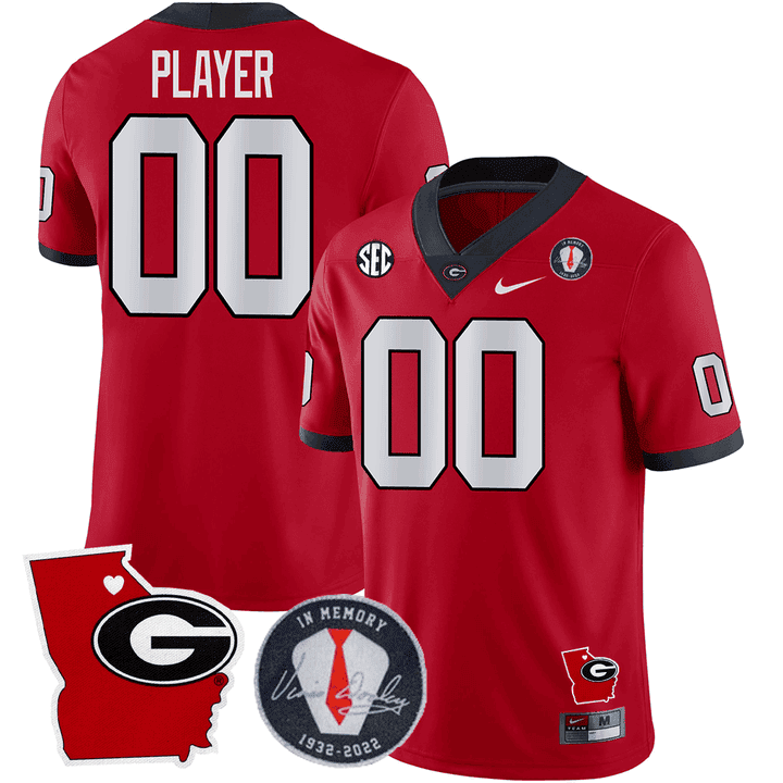 Custom Georgia Bulldogs 2023 Vince Dooley Patch & Georgia State Map Jersey - All Stitched