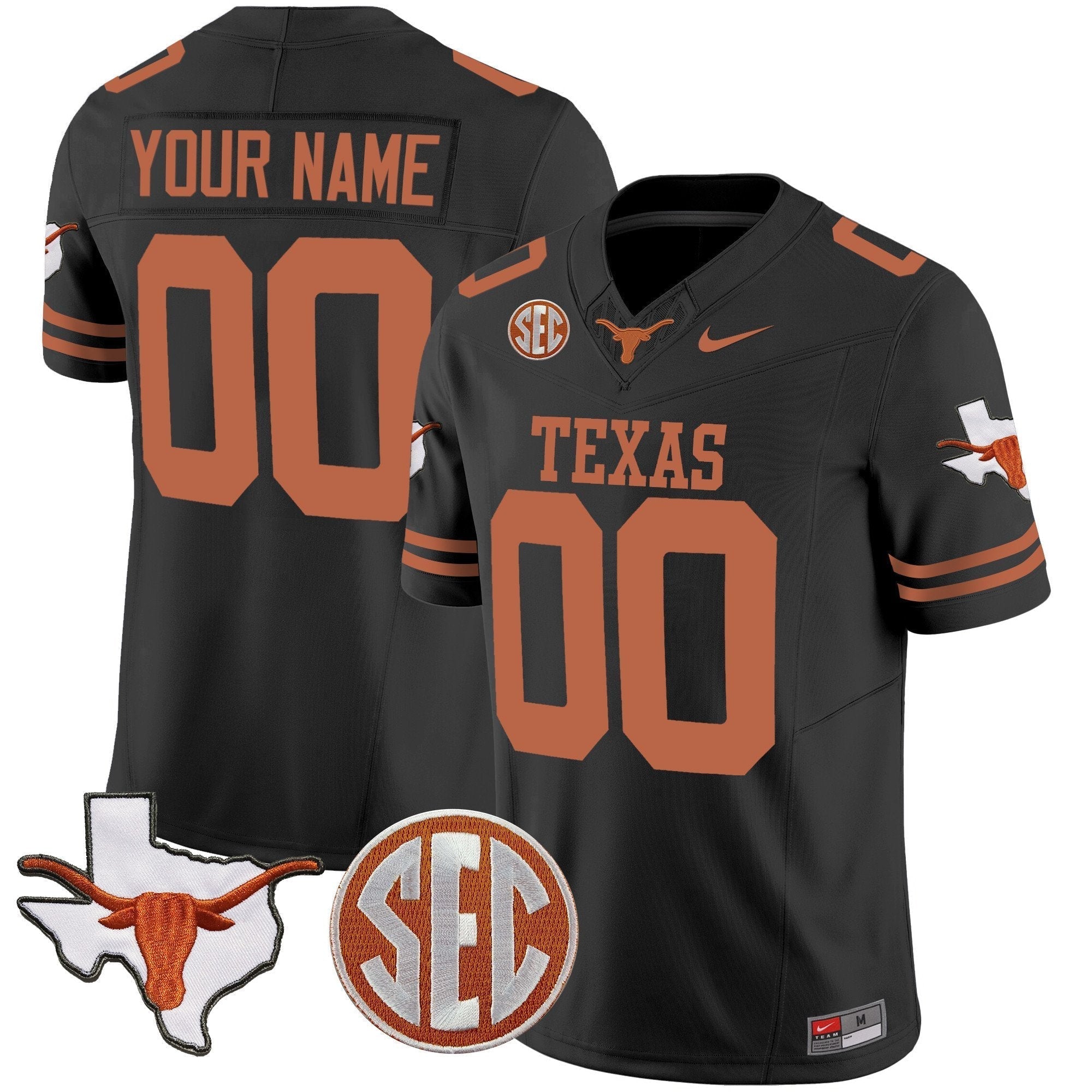 Custom Texas Longhorns State Map & SEC Patch Vapor Jersey V4 - All Stitched
