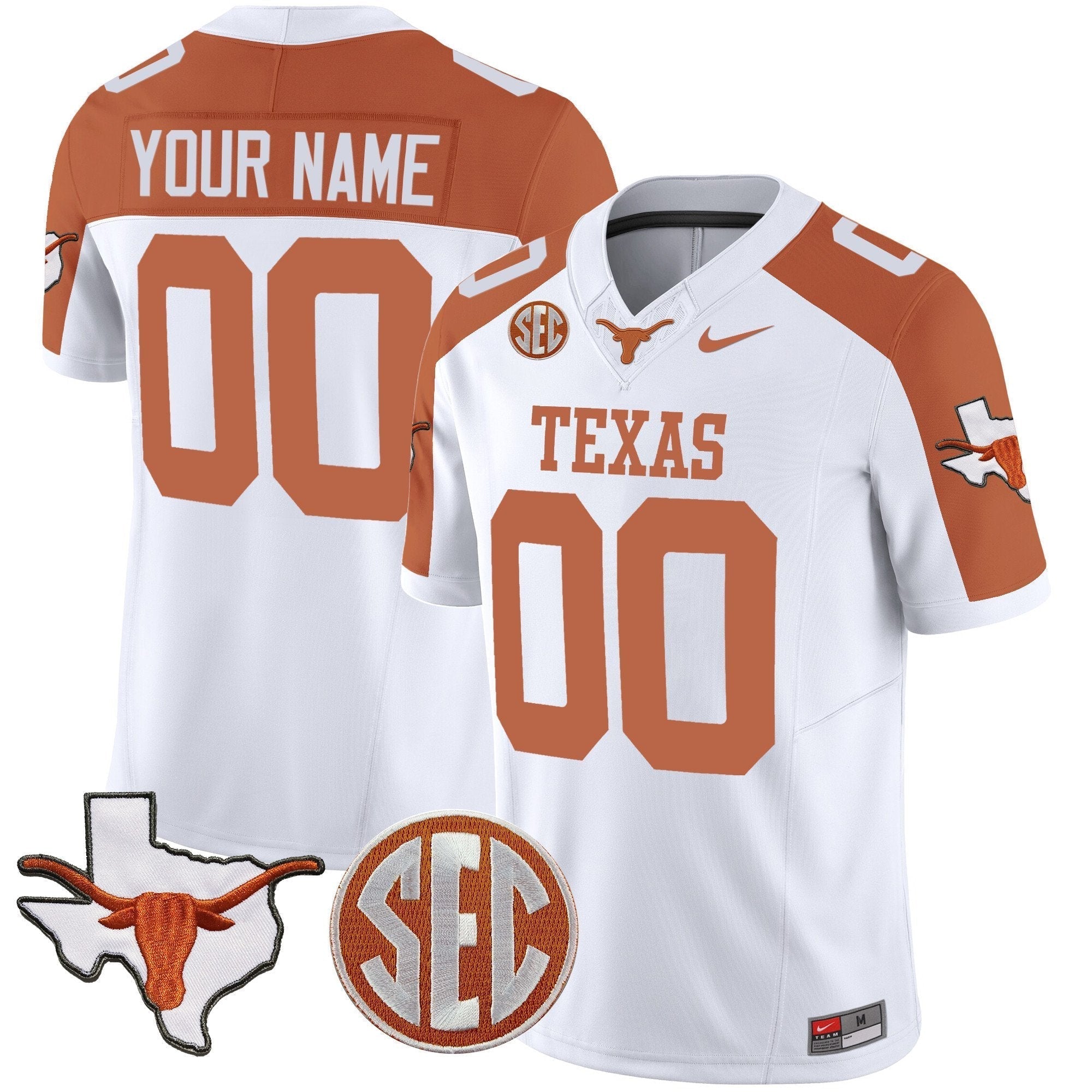 Custom Texas Longhorns State Map & SEC Patch Vapor Jersey V4 - All Stitched