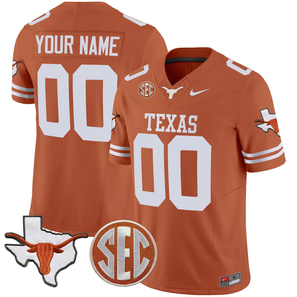 Custom Texas Longhorns State Map & SEC Patch Vapor Jersey V2 - All Stitched
