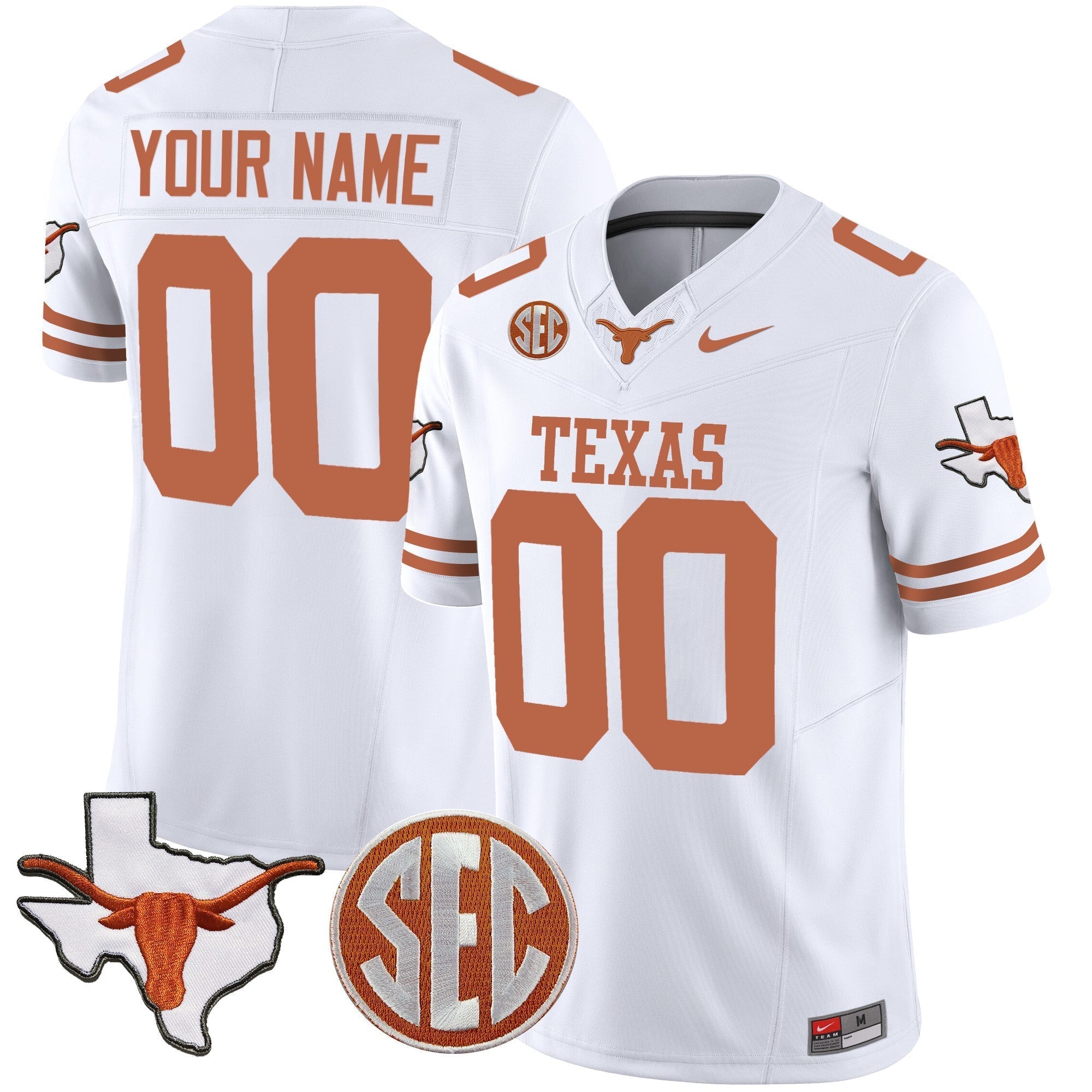 Custom Texas Longhorns State Map & SEC Patch Vapor Jersey V2 - All Stitched