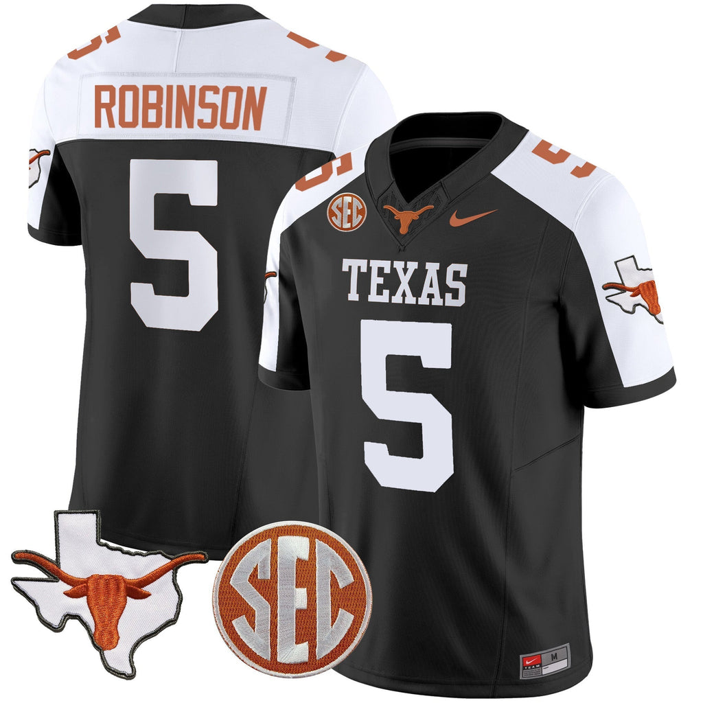 Men Texas Longhorns State Map & SEC Patch Vapor Jersey V4 - All Stitched
