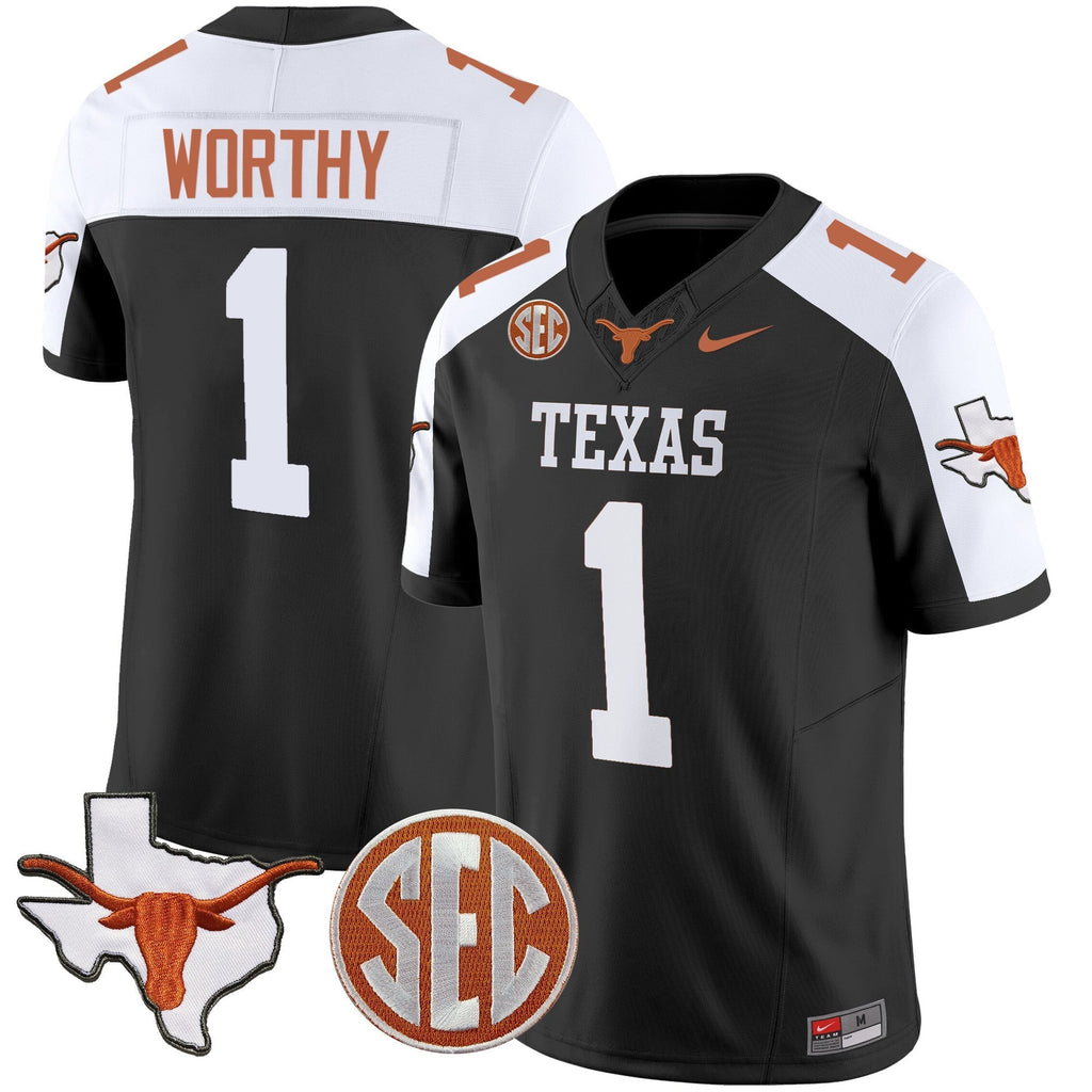 Men Texas Longhorns State Map & SEC Patch Vapor Jersey V4 - All Stitched