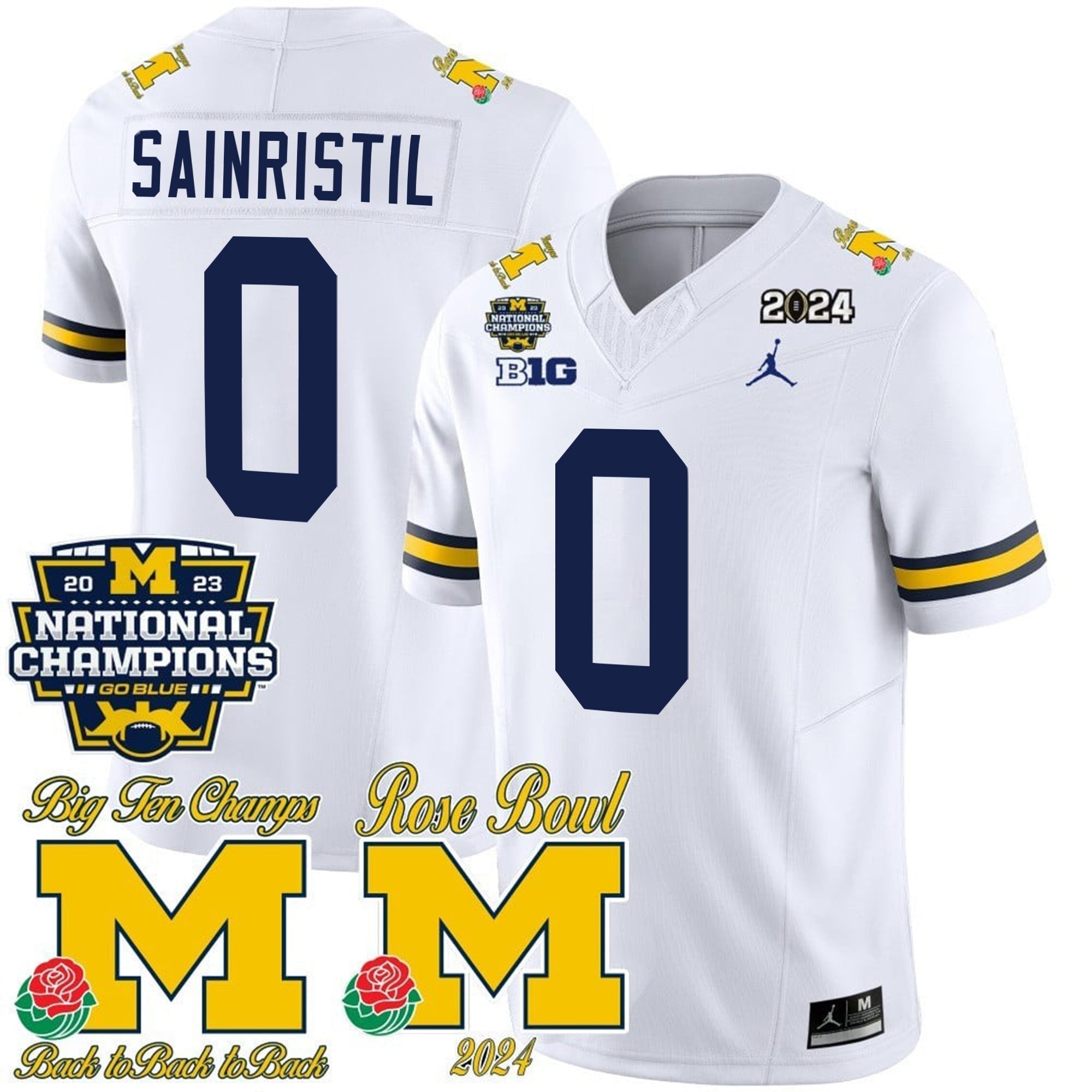 Men Michigan Wolverines 2023 National Champions & Rose Bowl Patch Vapor Jersey - All Stitched