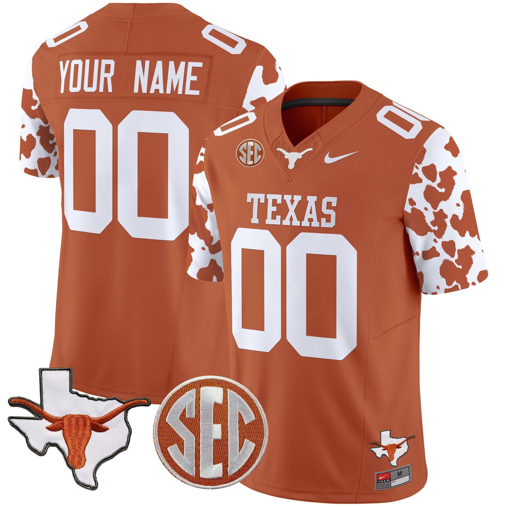 Custom Texas Longhorns Cow Spots Vapor Limited Jersey - All Stitched