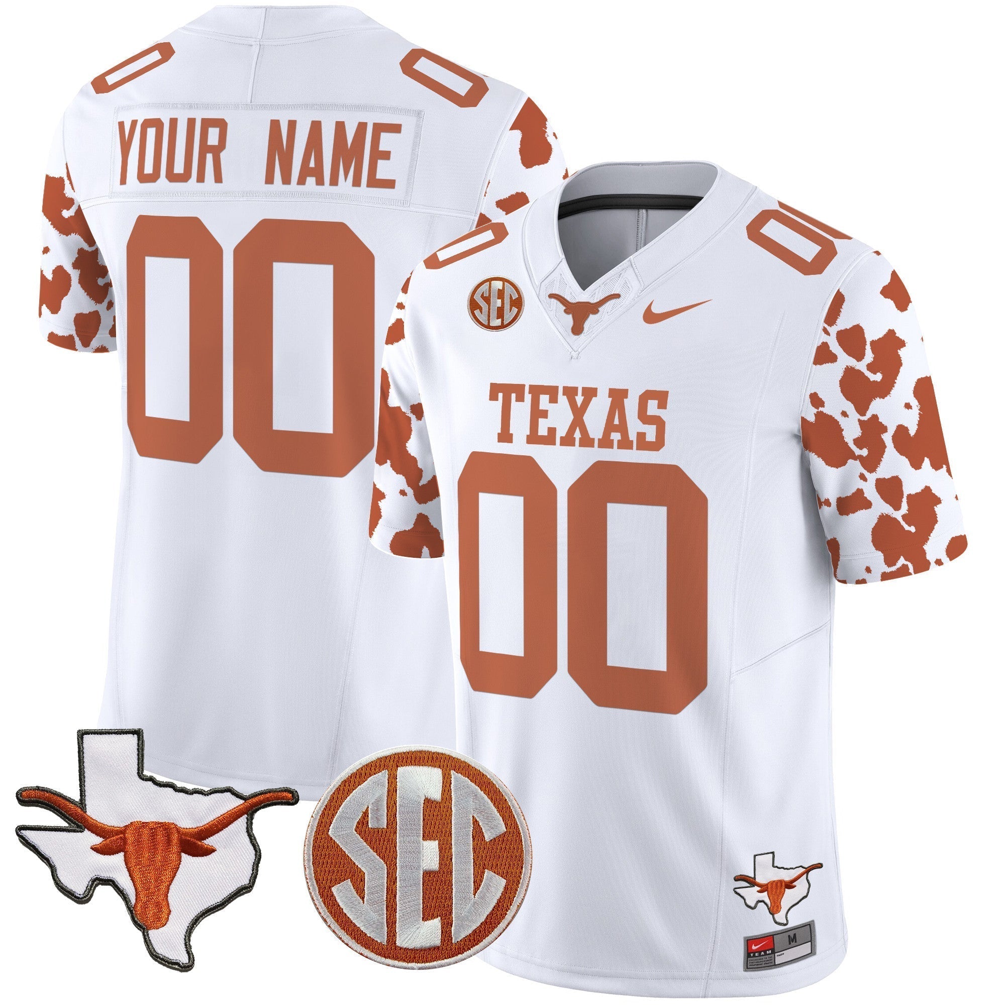 Custom Texas Longhorns Cow Spots Vapor Limited Jersey - All Stitched