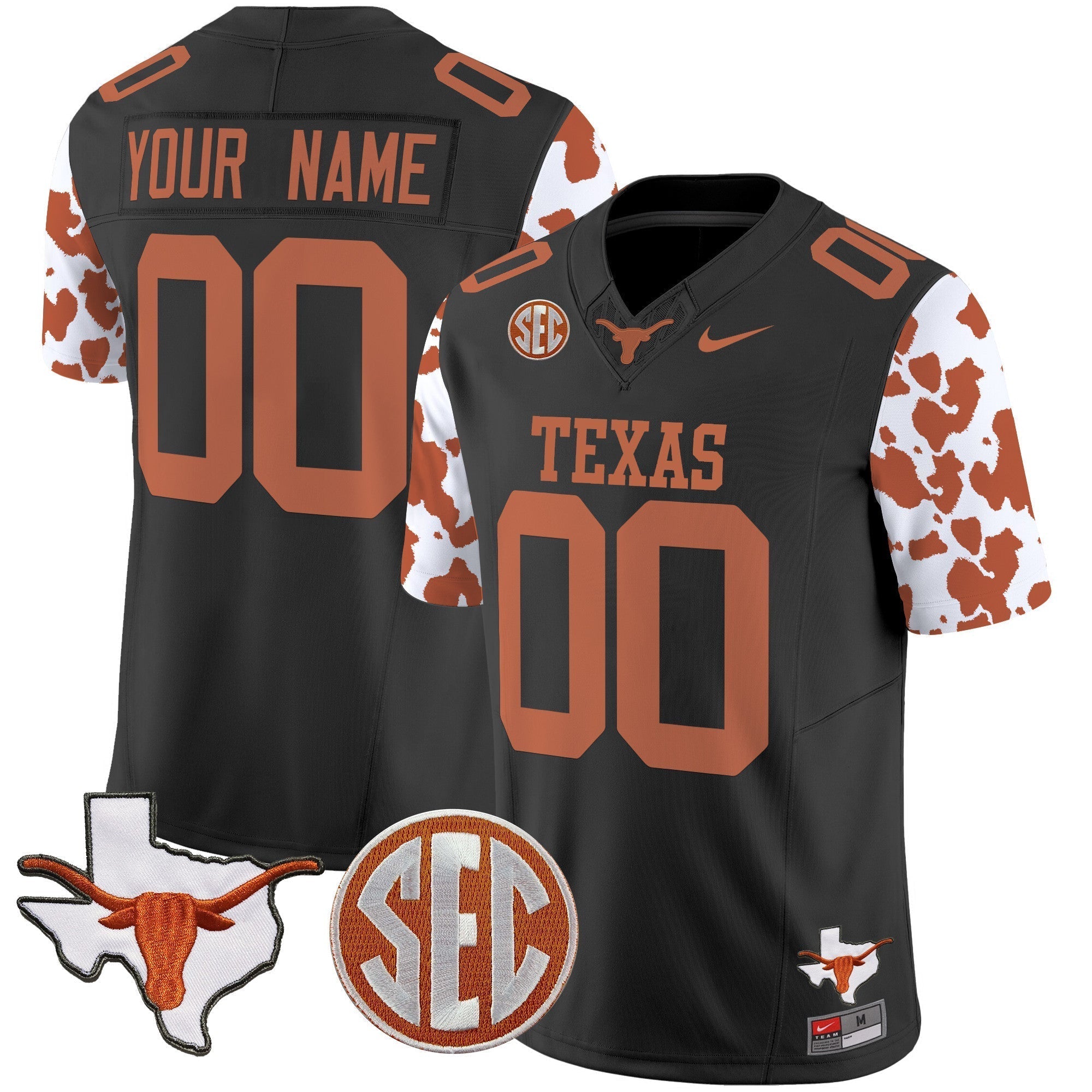Custom Texas Longhorns Cow Spots Vapor Limited Jersey - All Stitched