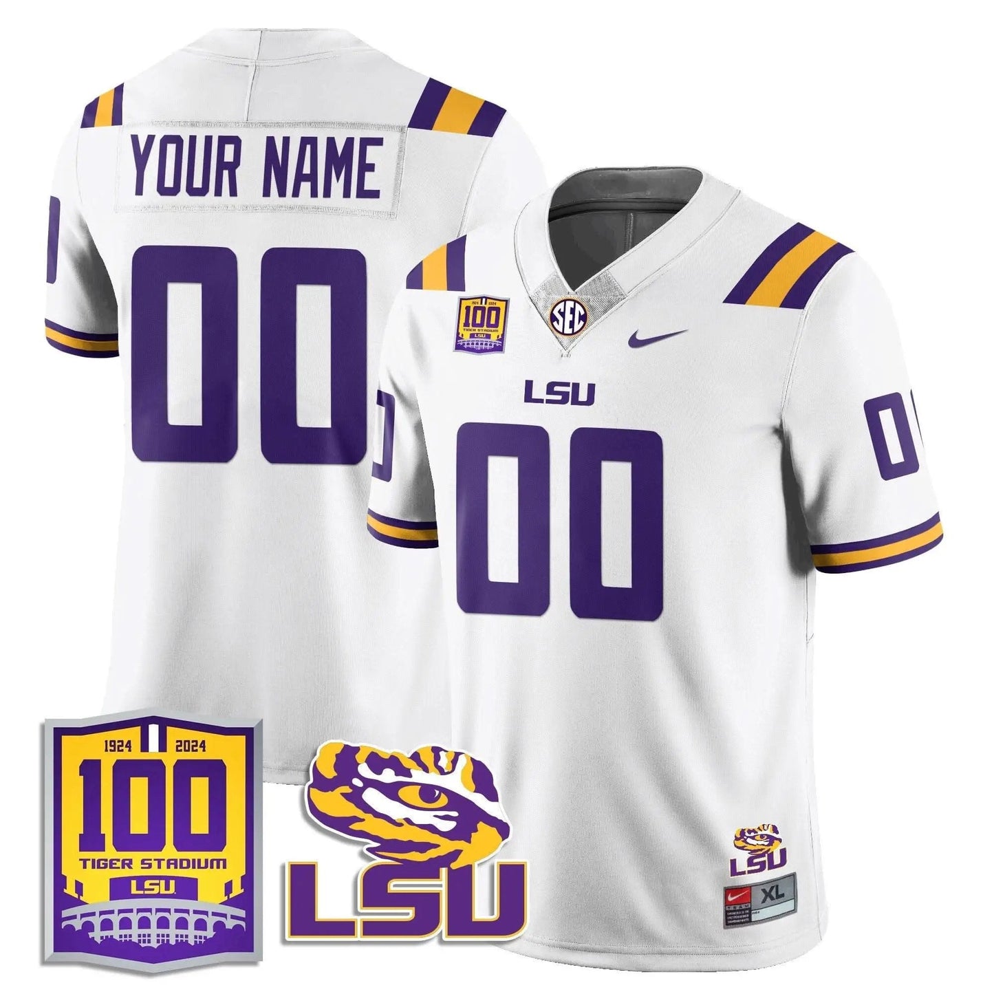 Custom LSU Tigers Football 2024 Vapor Jersey - 100th Tigers Stadium