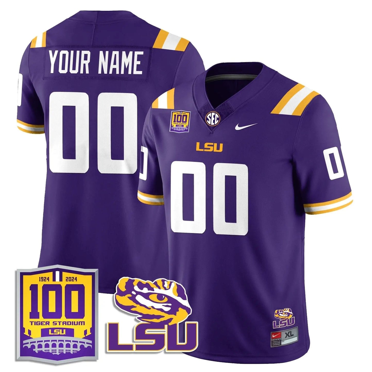 Custom LSU Tigers Football 2024 Vapor Jersey - 100th Tigers Stadium
