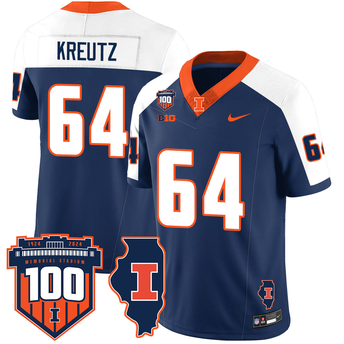 Men Illinois Football Vapor Jersey - All Stitched