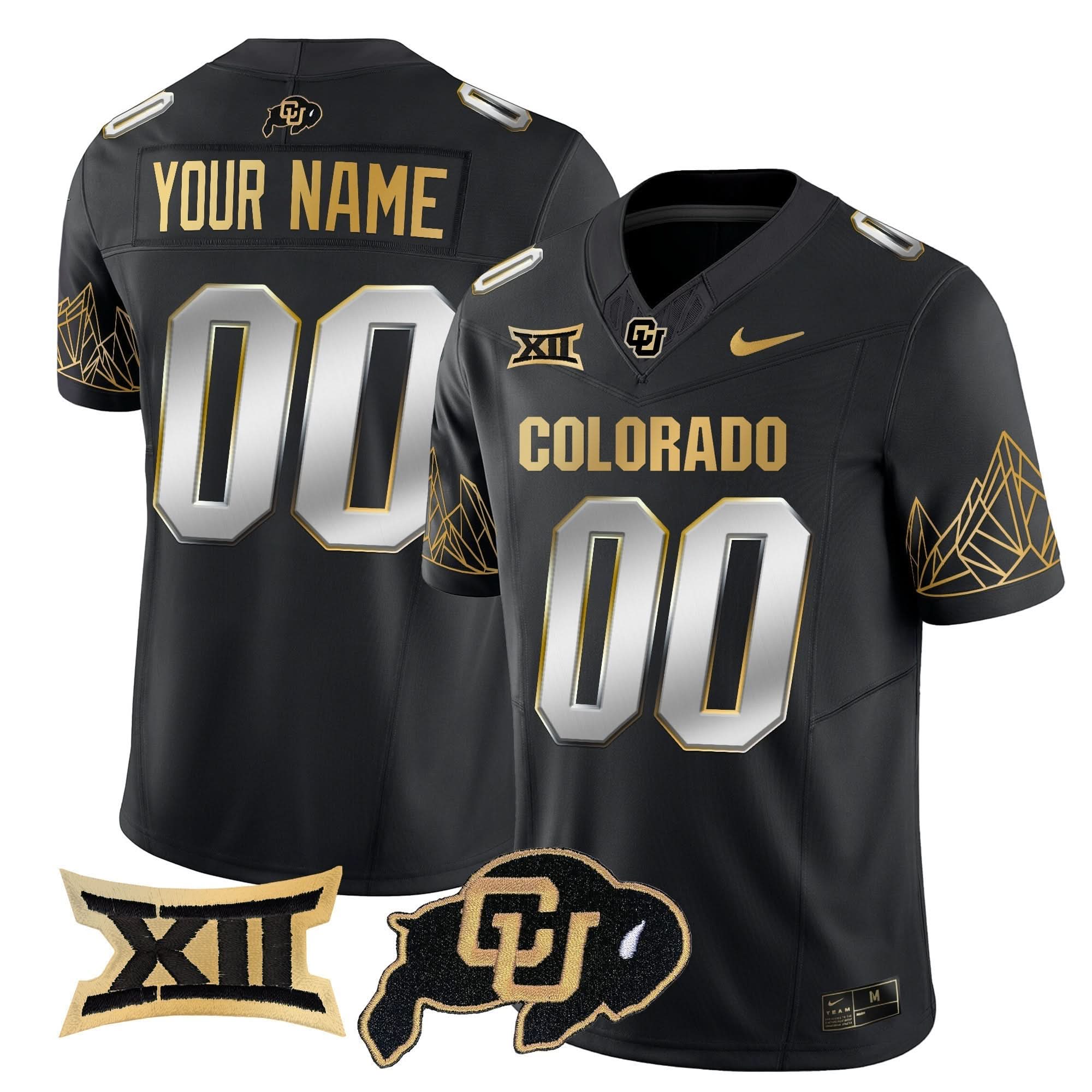 Custom Colorado Buffaloes Jersey Big 12 XII Patch Gold Vapor Limited - All Stitched