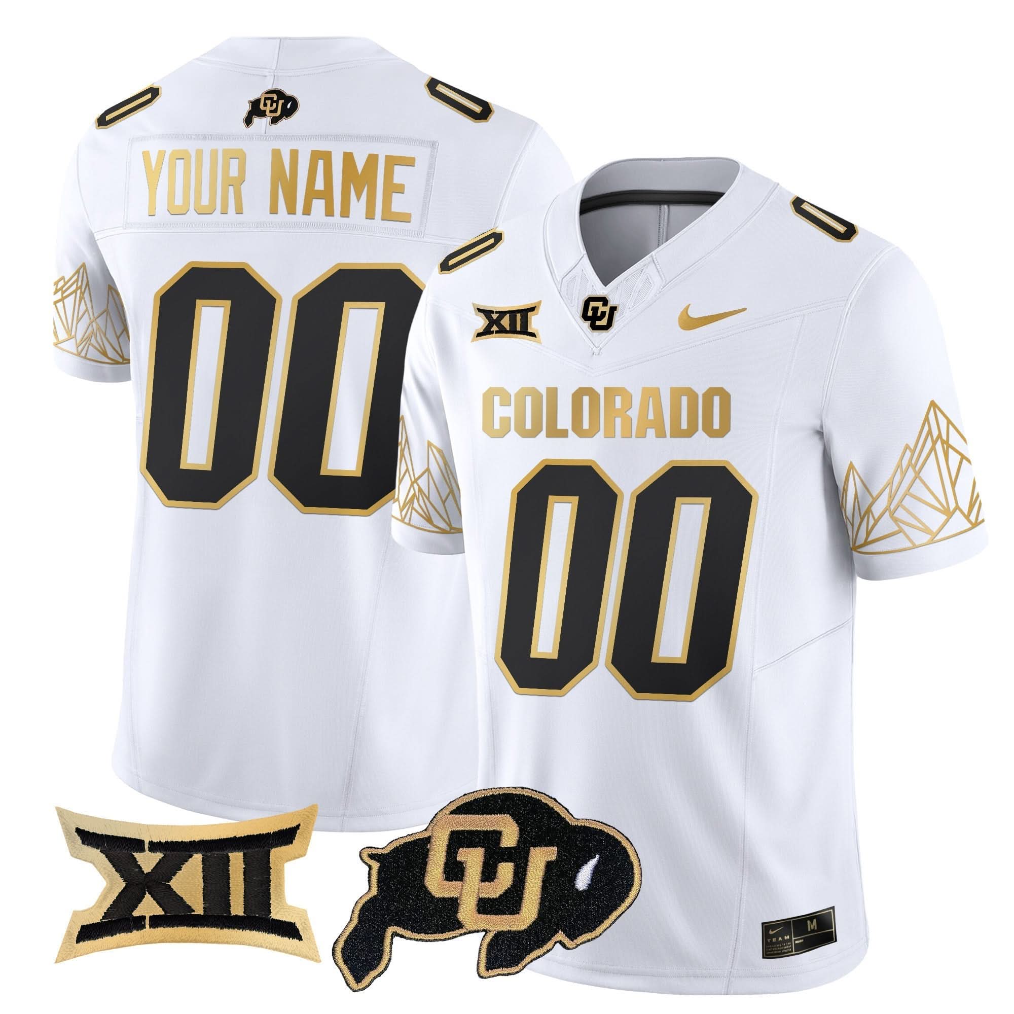 Custom Colorado Buffaloes Jersey Big 12 XII Patch Gold Vapor Limited - All Stitched