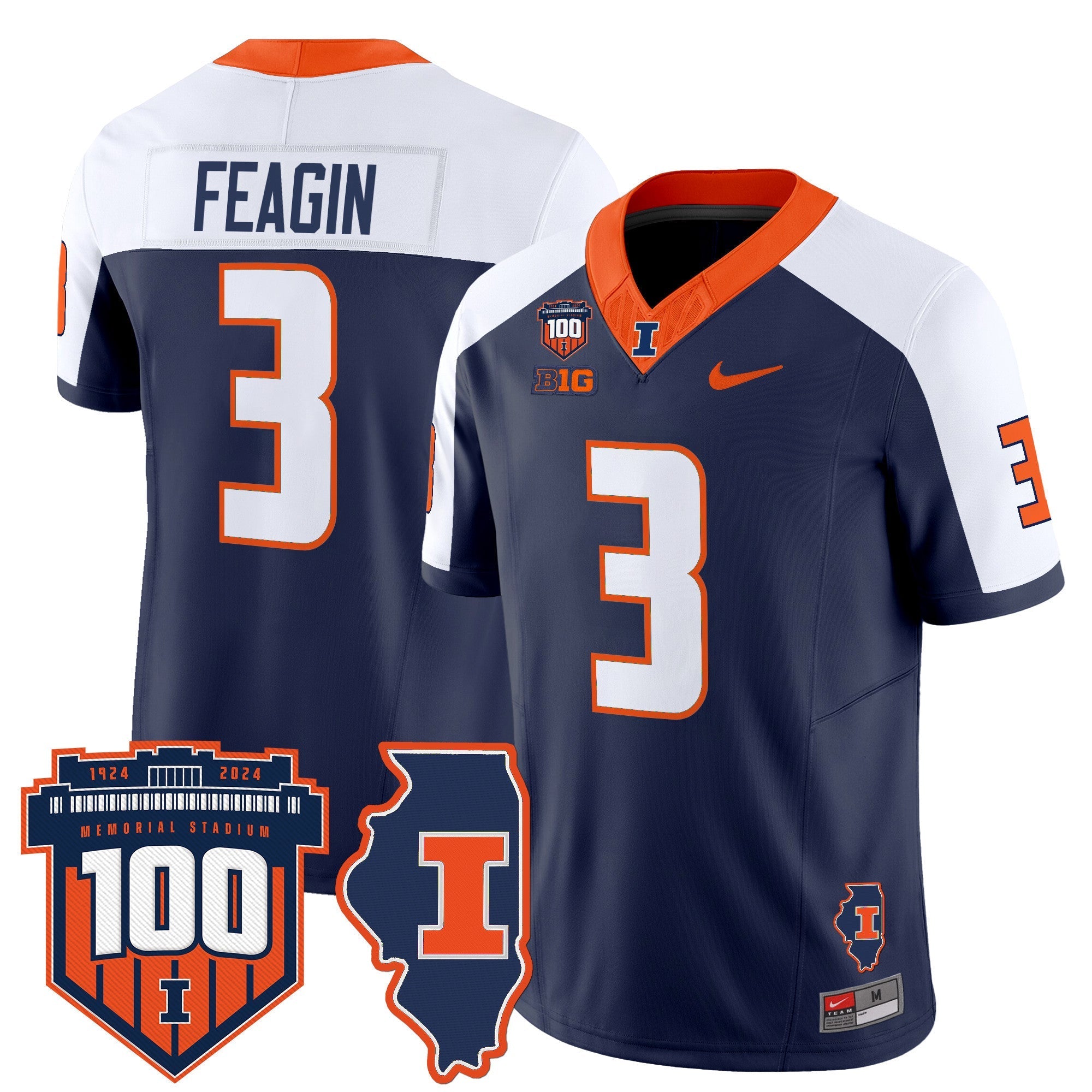 Illinois Fighting Illini 100th Memorial Stadium Patch Vapor Limited Jersey - All Stitched