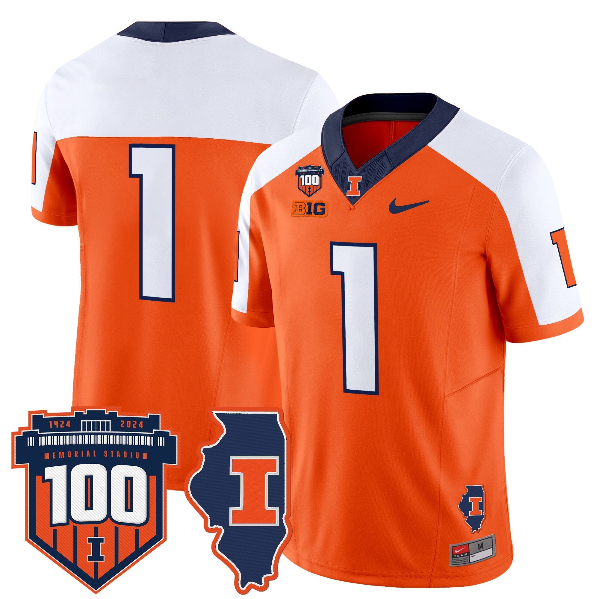 Illinois Fighting Illini 100th Memorial Stadium Patch Vapor Limited Jersey - All Stitched