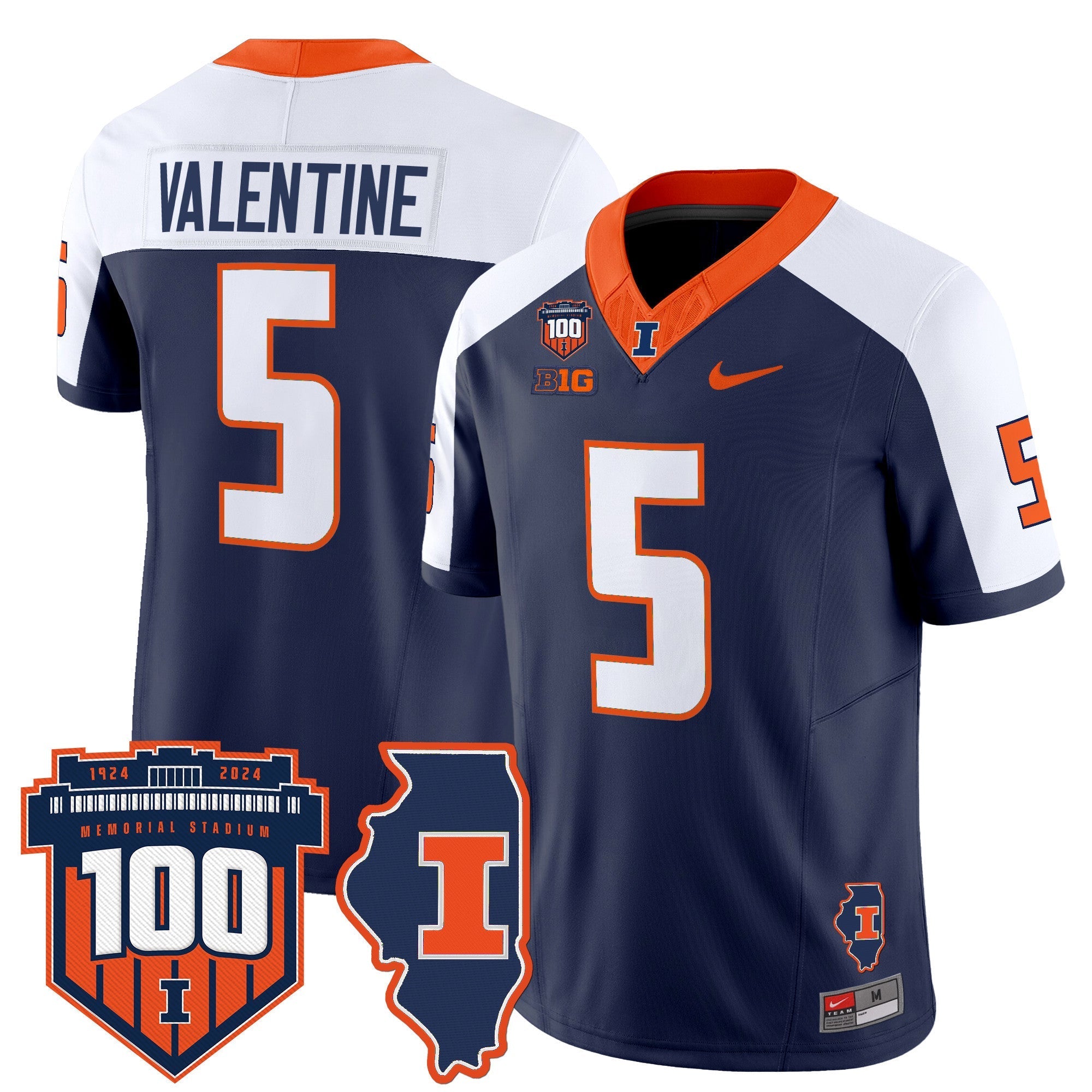 Illinois Fighting Illini 100th Memorial Stadium Patch Vapor Limited Jersey - All Stitched