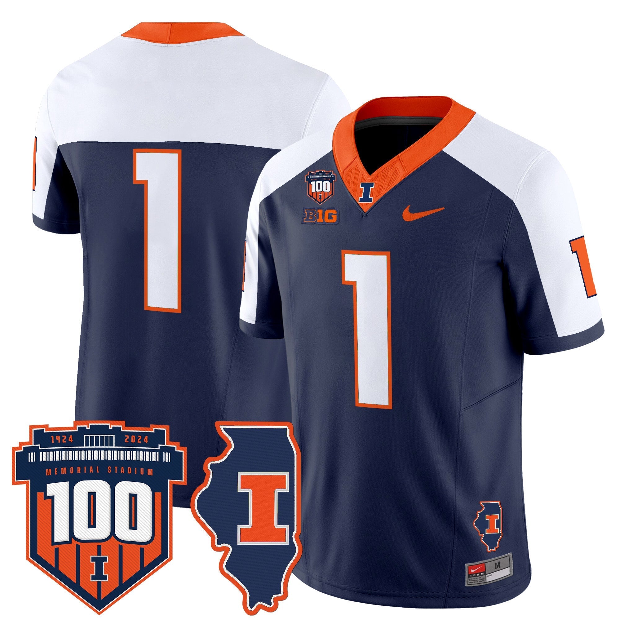 Illinois Fighting Illini 100th Memorial Stadium Patch Vapor Limited Jersey - All Stitched