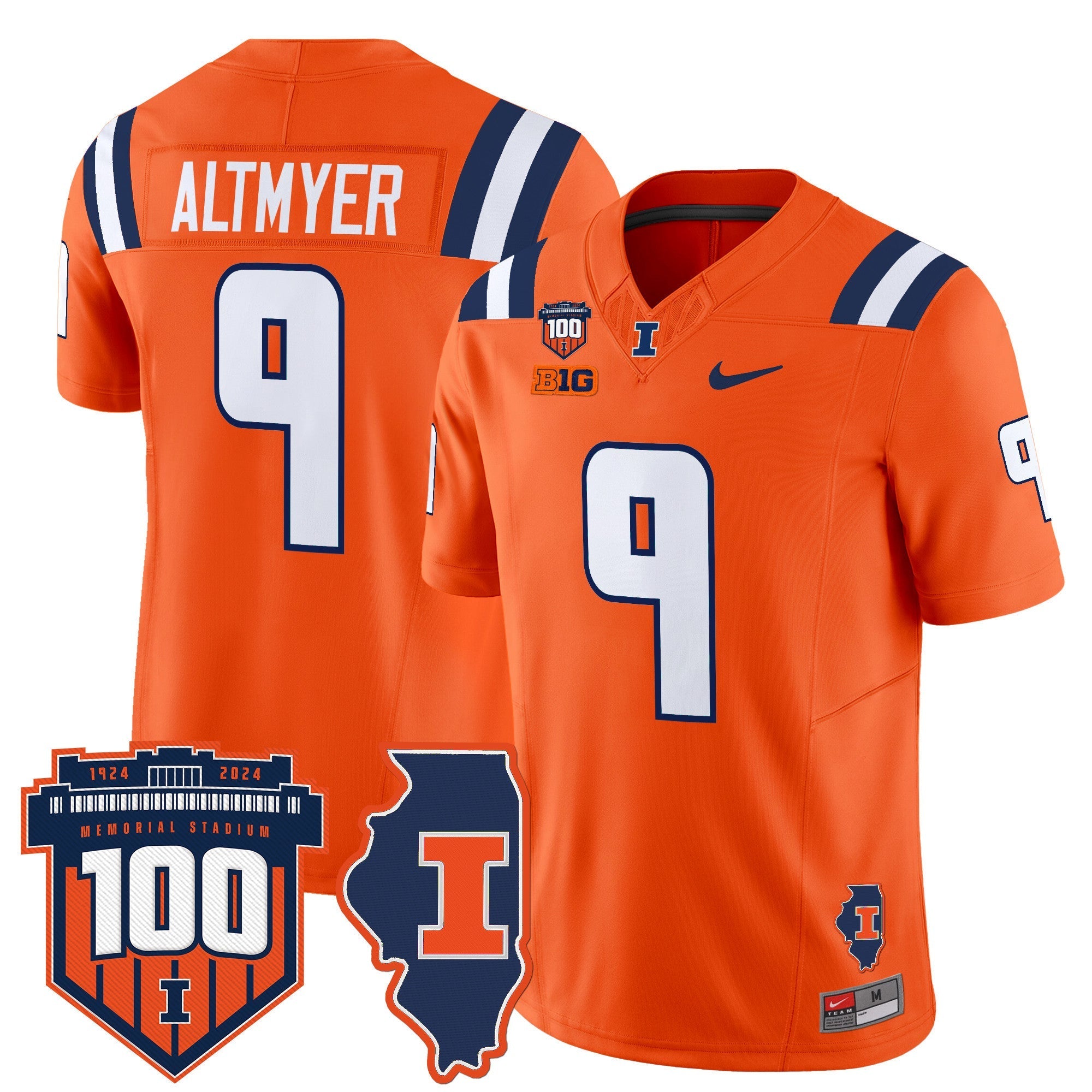 Illinois Fighting Illini 100th Memorial Stadium Patch Vapor Limited Jersey - All Stitched