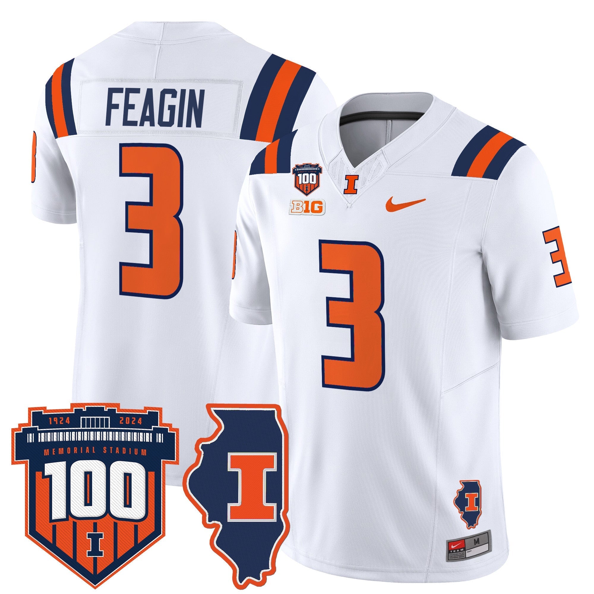 Illinois Fighting Illini 100th Memorial Stadium Patch Vapor Limited Jersey - All Stitched