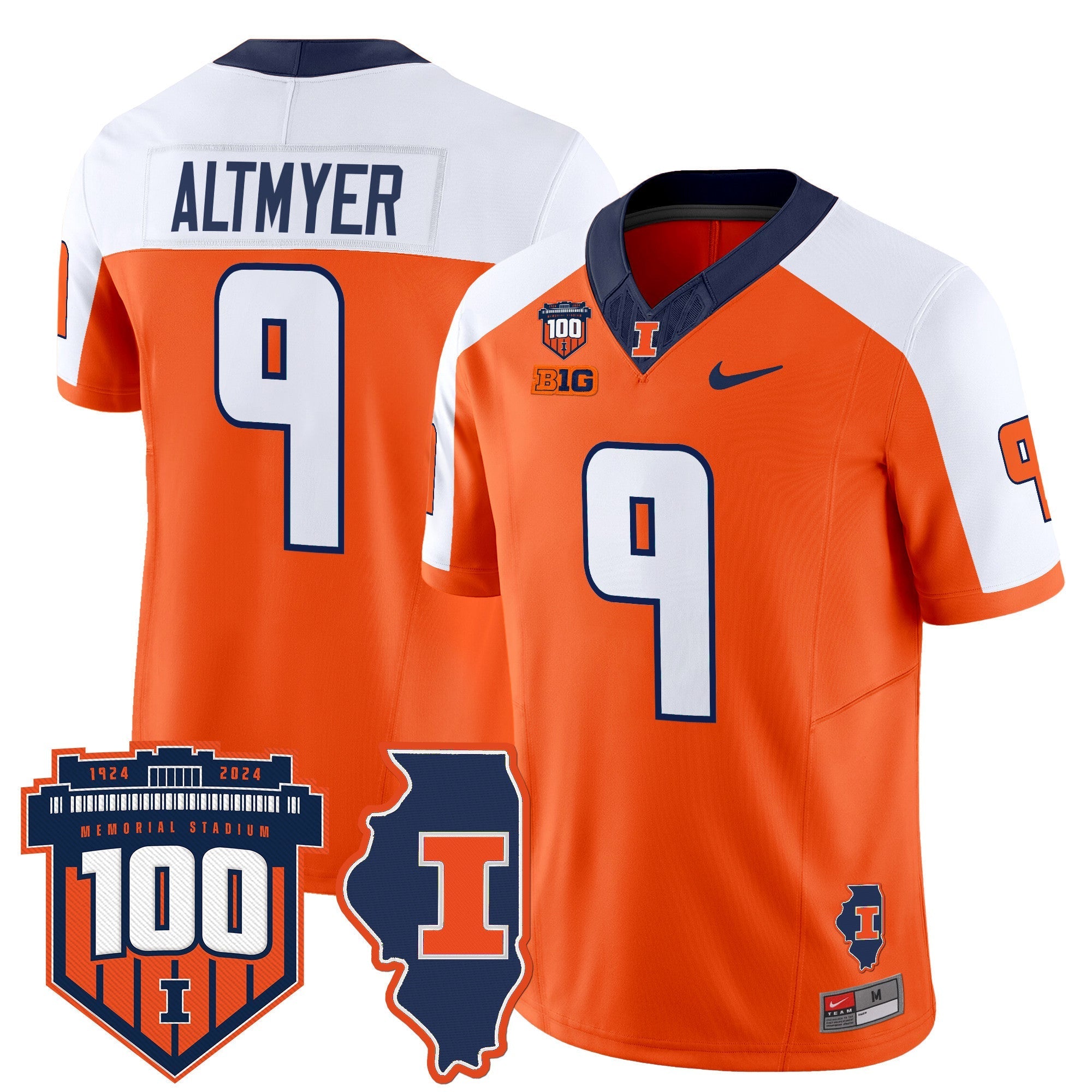 Illinois Fighting Illini 100th Memorial Stadium Patch Vapor Limited Jersey - All Stitched