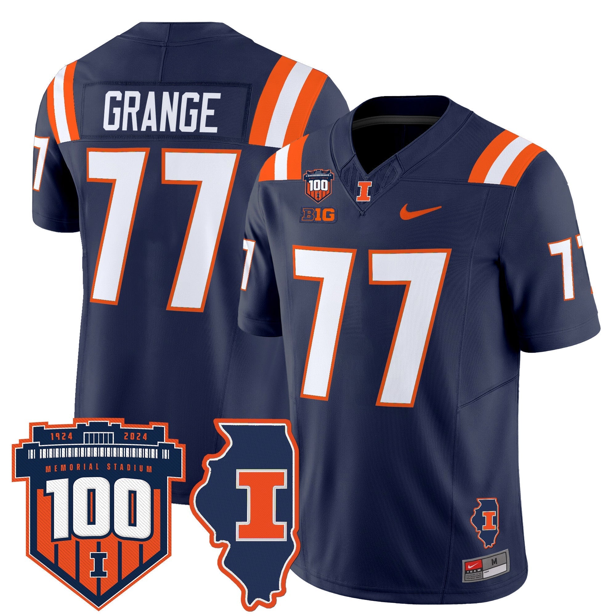 Illinois Fighting Illini 100th Memorial Stadium Patch Vapor Limited Jersey - All Stitched