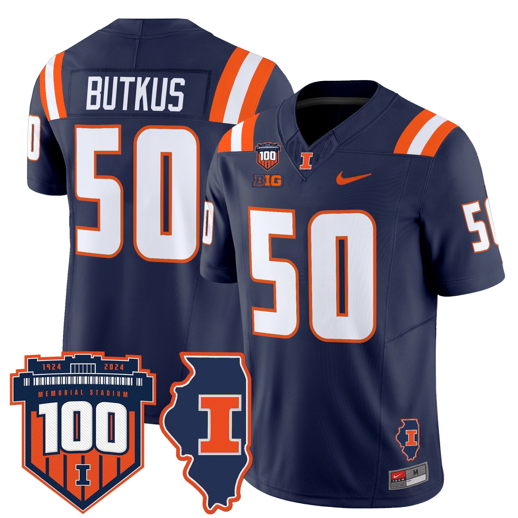 Illinois Fighting Illini 100th Memorial Stadium Patch Vapor Limited Jersey - All Stitched