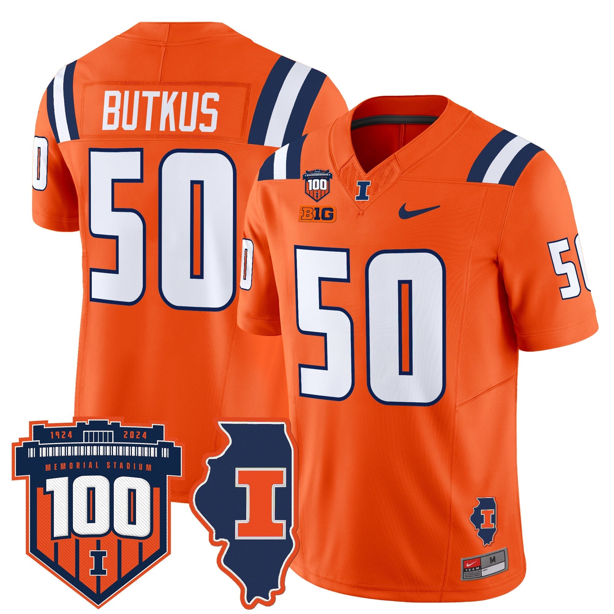 Illinois Fighting Illini 100th Memorial Stadium Patch Vapor Limited Jersey - All Stitched