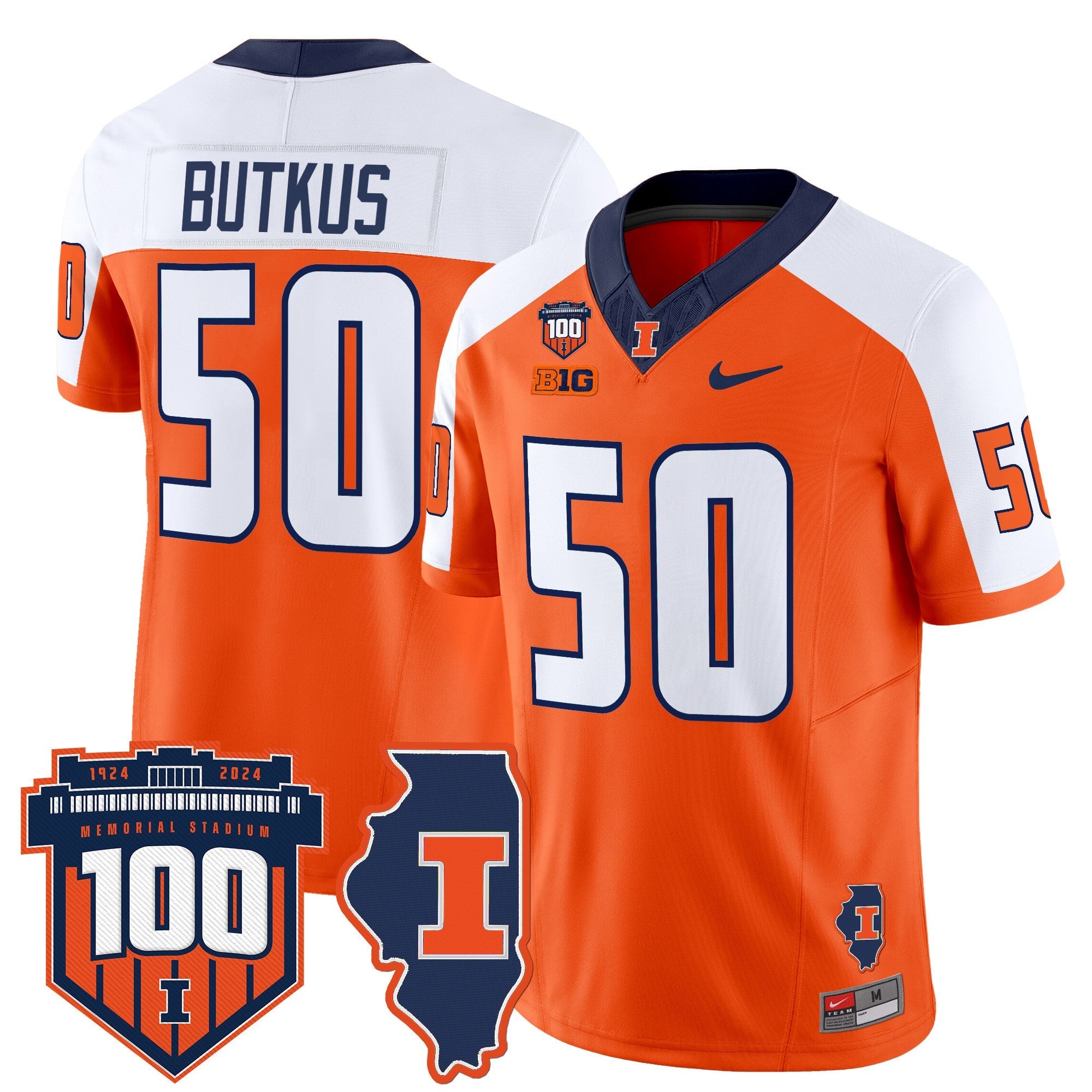 Illinois Fighting Illini 100th Memorial Stadium Patch Vapor Limited Jersey - All Stitched