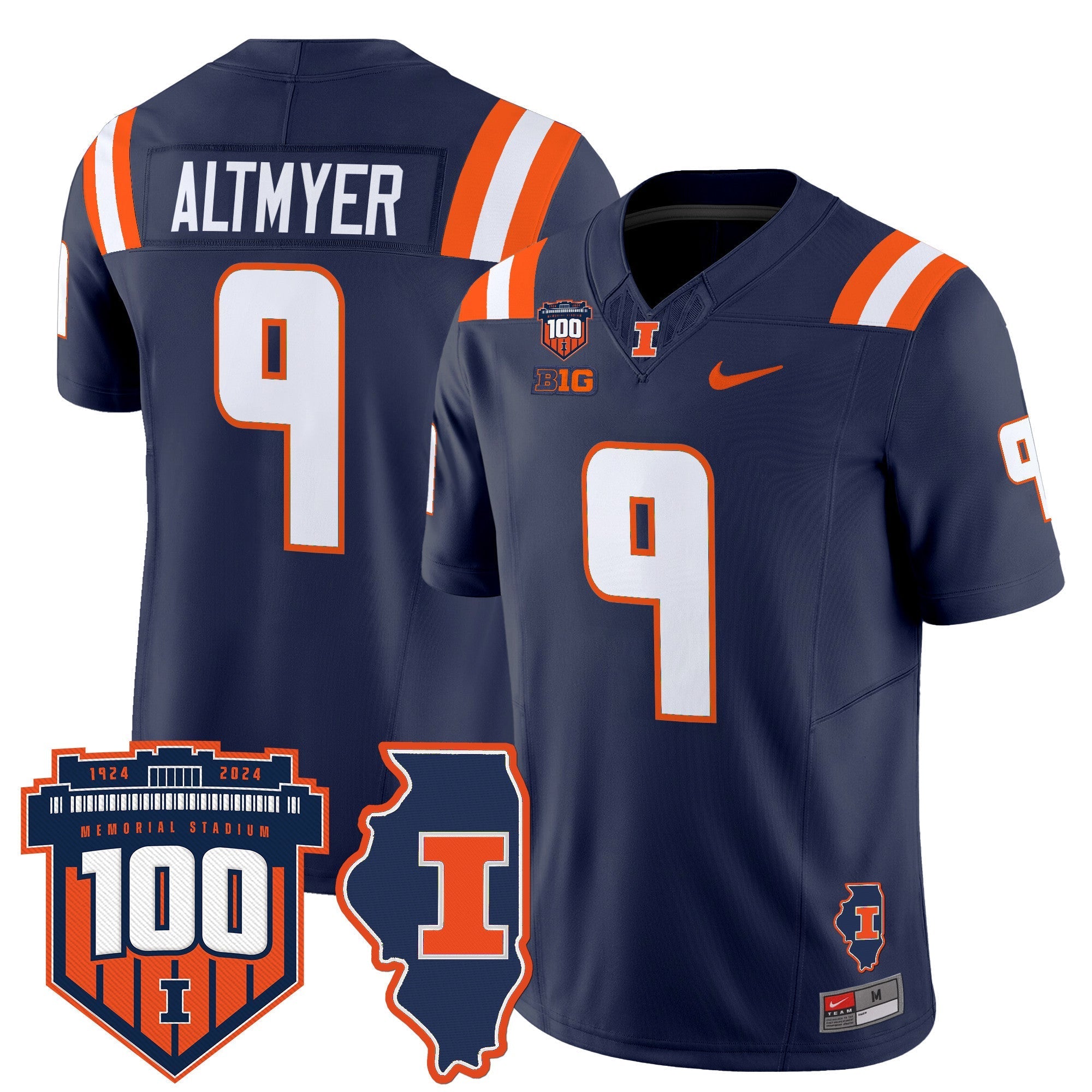 Illinois Fighting Illini 100th Memorial Stadium Patch Vapor Limited Jersey - All Stitched