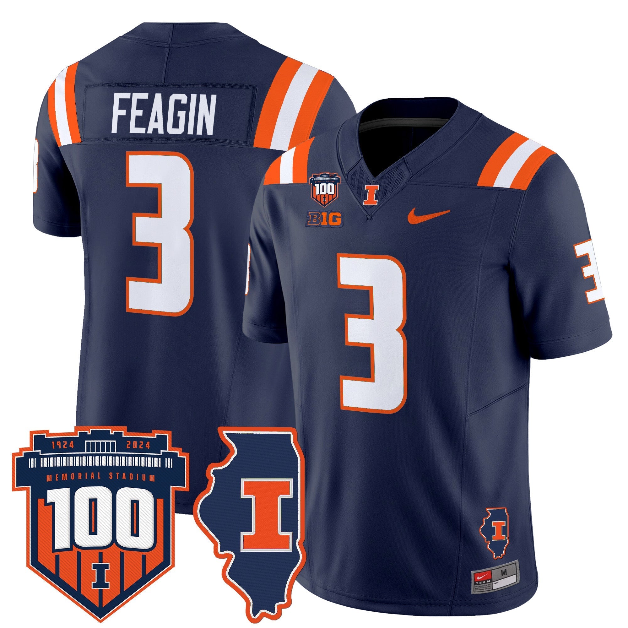 Illinois Fighting Illini 100th Memorial Stadium Patch Vapor Limited Jersey - All Stitched