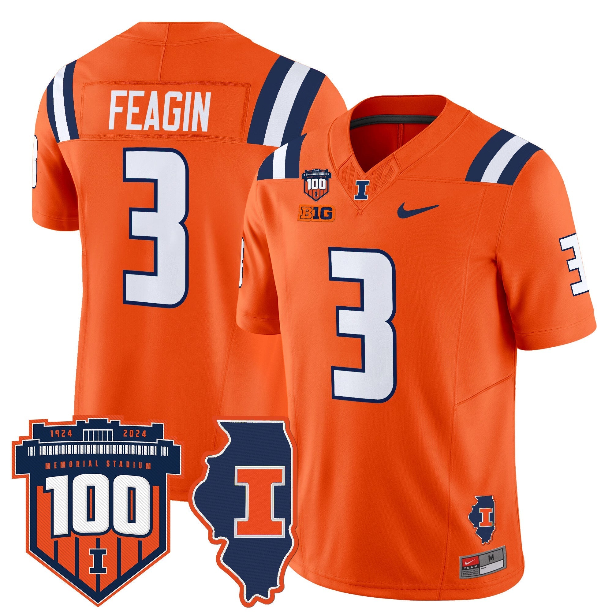 Illinois Fighting Illini 100th Memorial Stadium Patch Vapor Limited Jersey - All Stitched