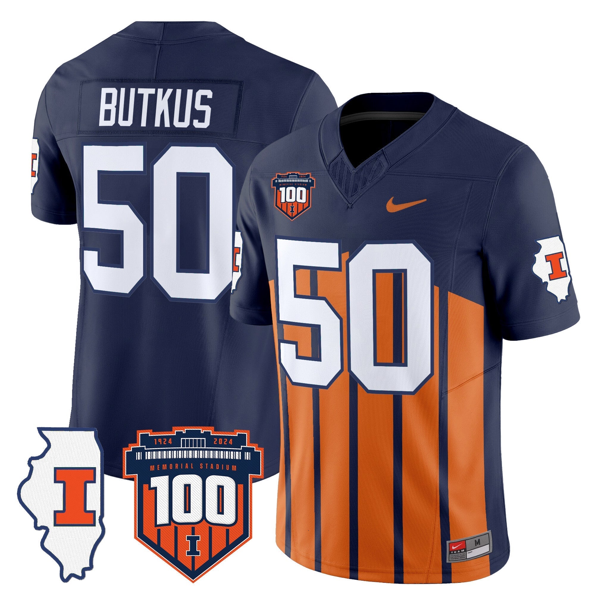 Illinois Fighting Illini 100th Memorial Stadium Patch Vapor Limited Jersey - All Stitched