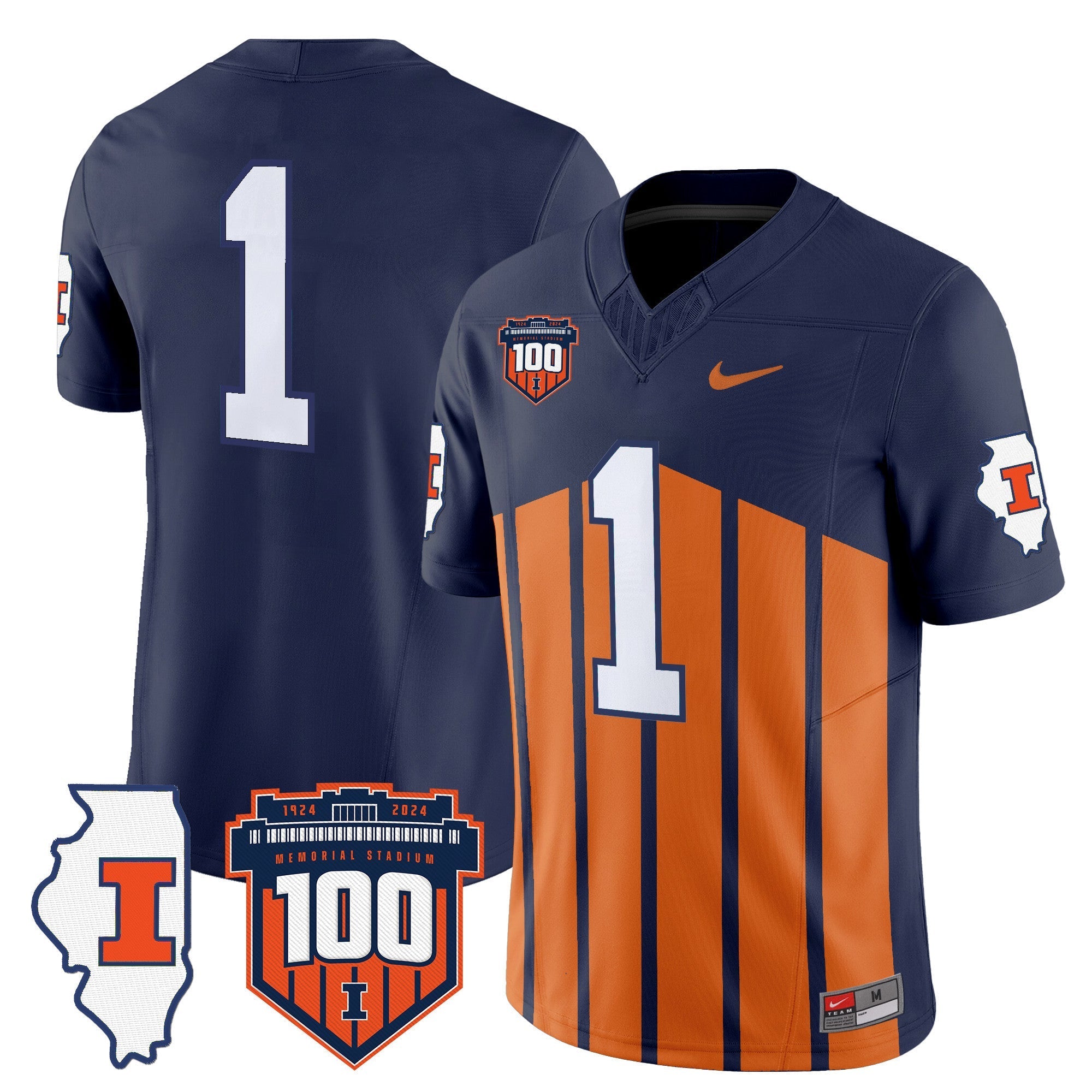 Illinois Fighting Illini 100th Memorial Stadium Patch Vapor Limited Jersey - All Stitched