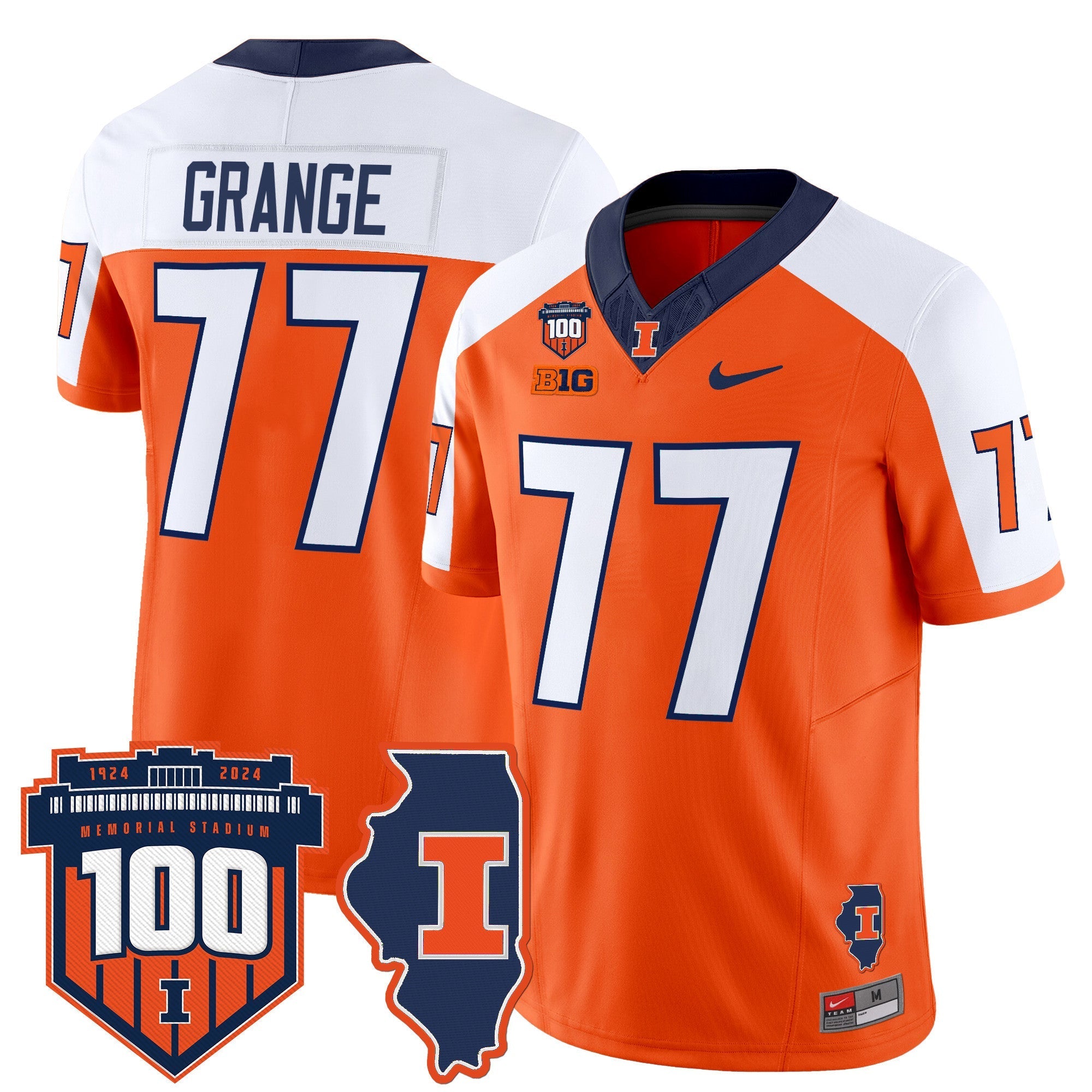 Illinois Fighting Illini 100th Memorial Stadium Patch Vapor Limited Jersey - All Stitched