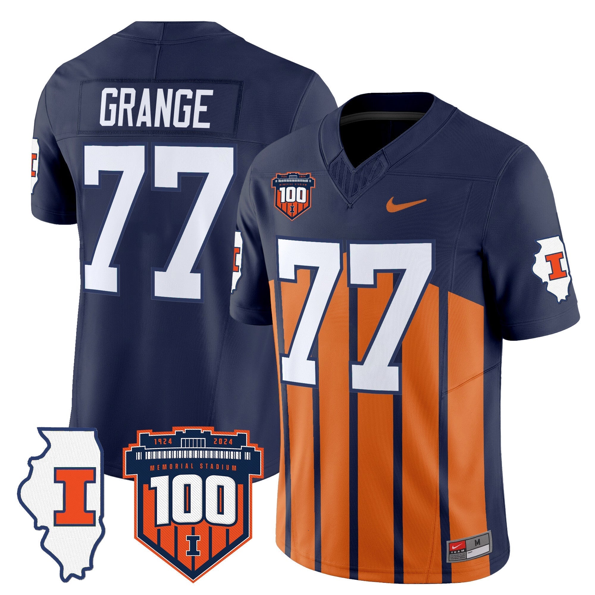 Illinois Fighting Illini 100th Memorial Stadium Patch Vapor Limited Jersey - All Stitched