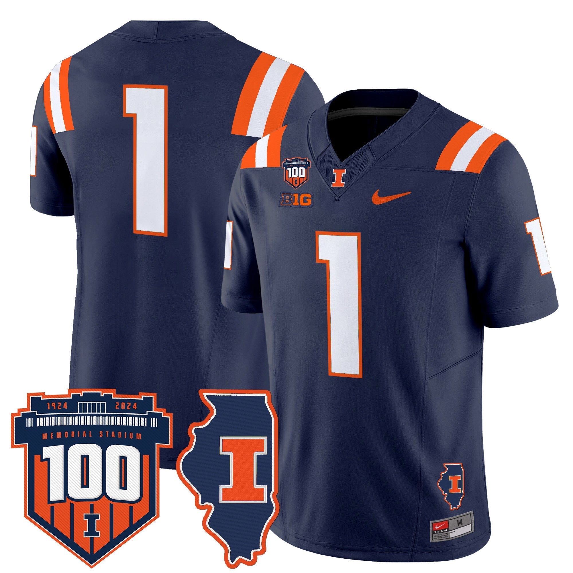 Illinois Fighting Illini 100th Memorial Stadium Patch Vapor Limited Jersey - All Stitched