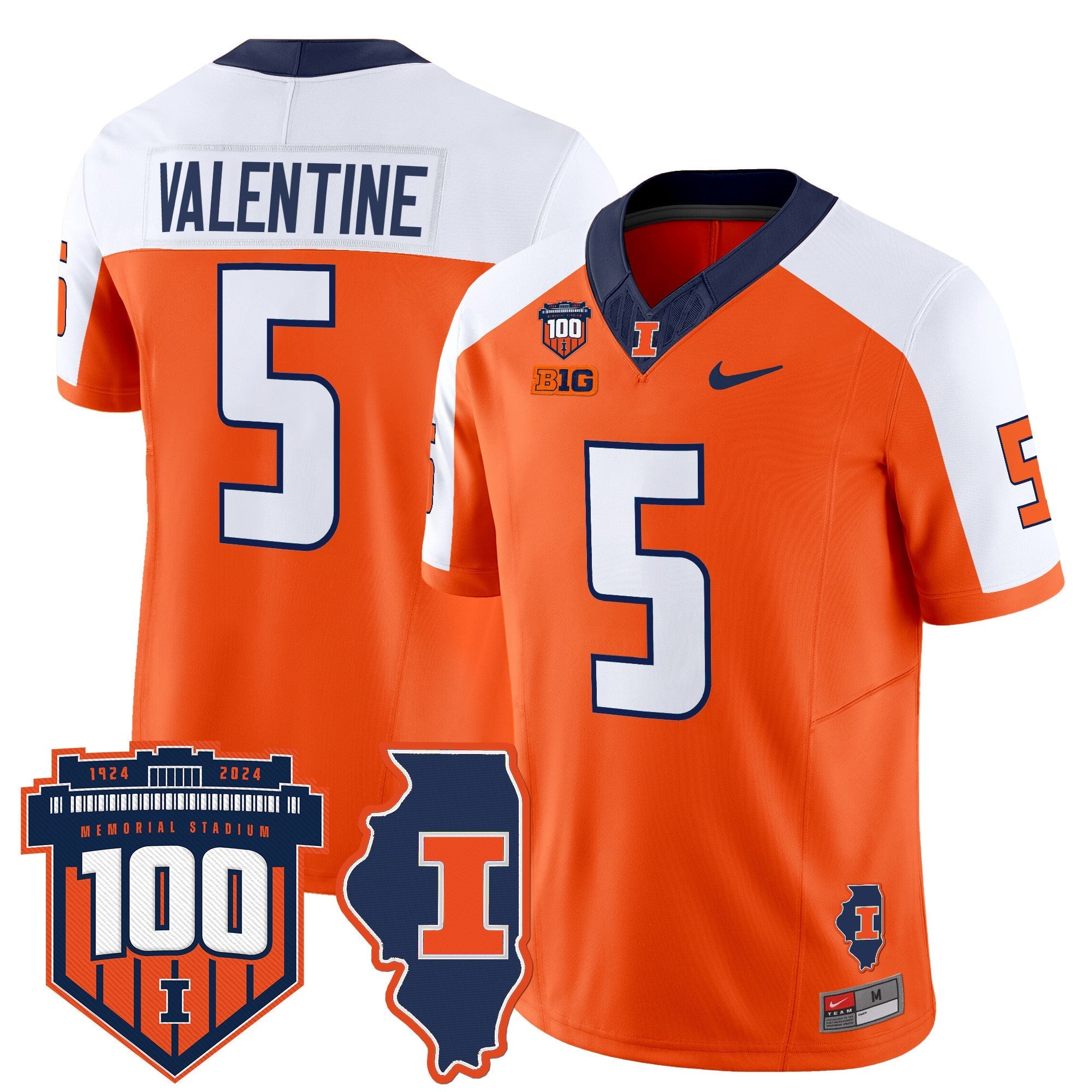 Illinois Fighting Illini 100th Memorial Stadium Patch Vapor Limited Jersey - All Stitched