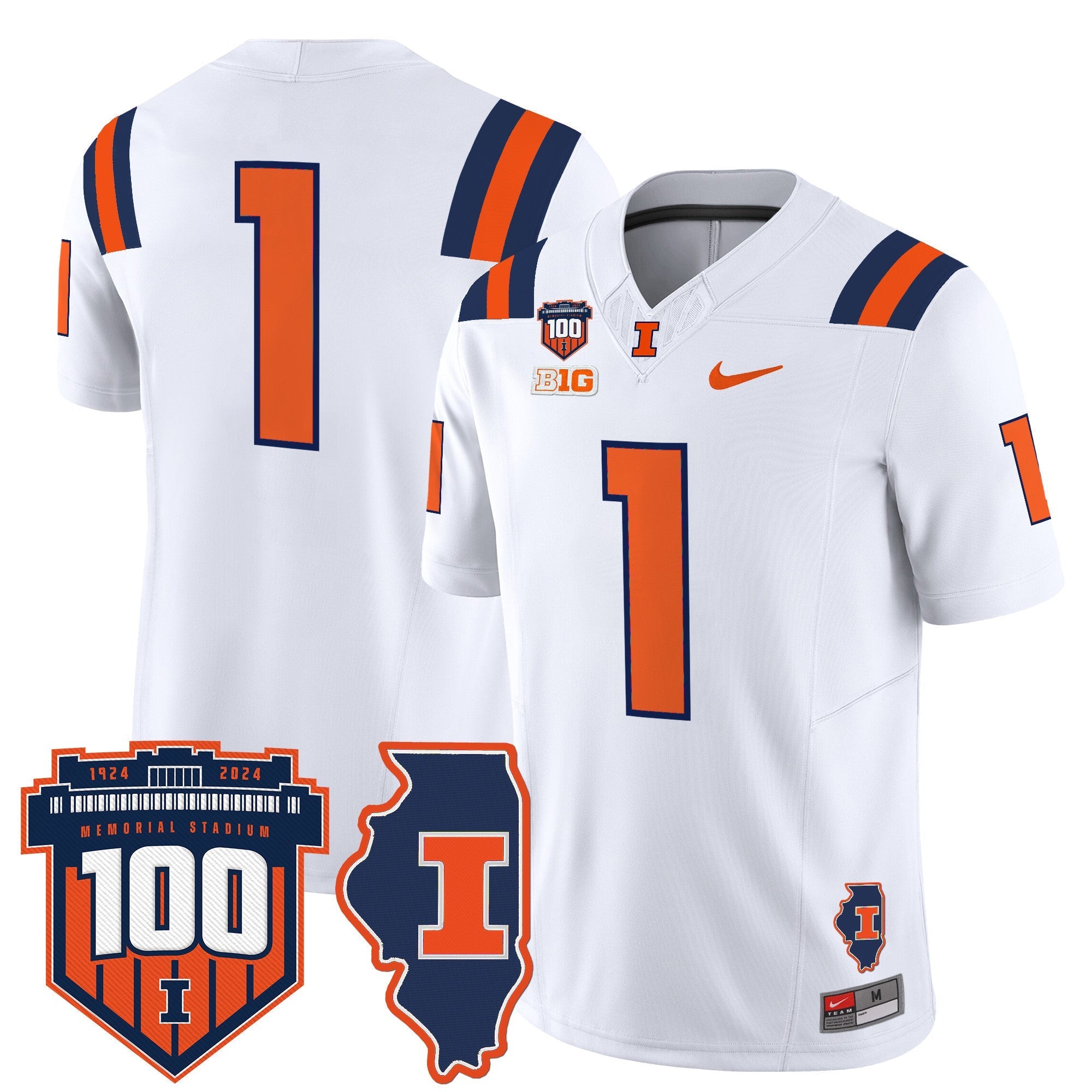 Illinois Fighting Illini 100th Memorial Stadium Patch Vapor Limited Jersey - All Stitched