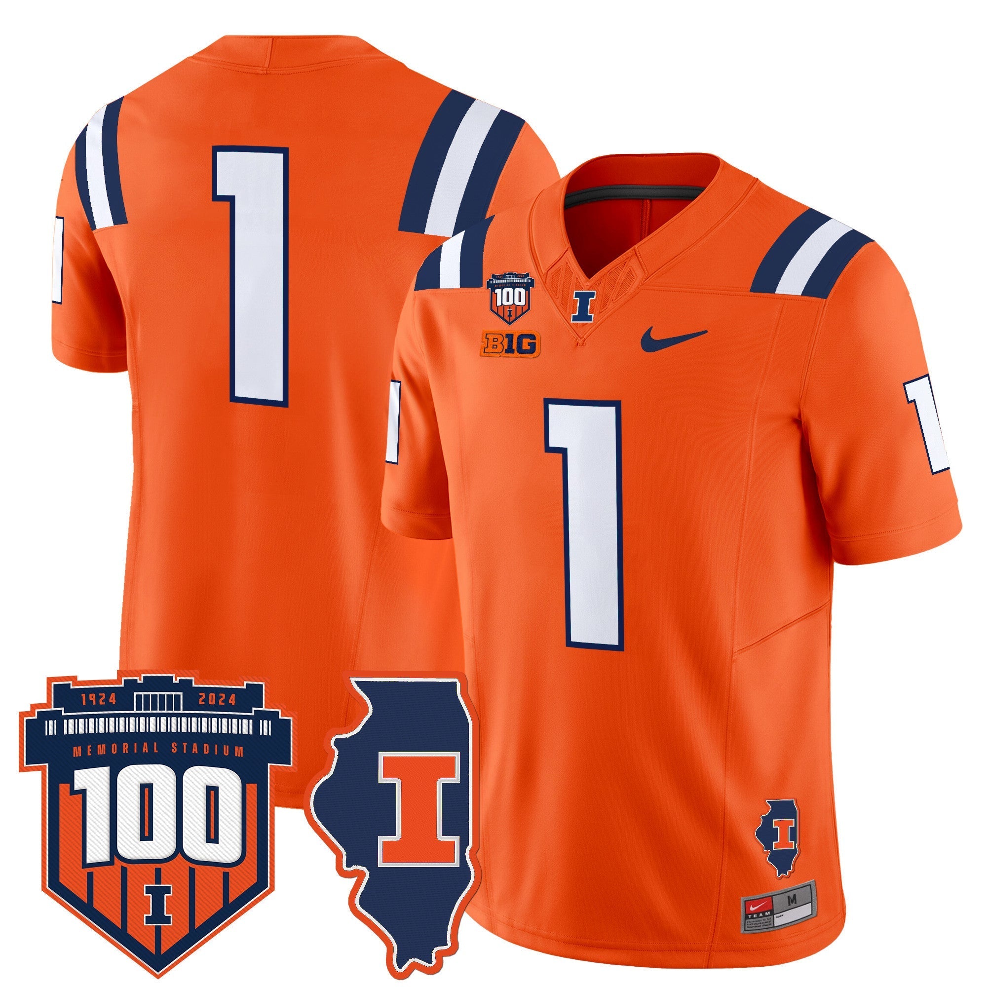 Illinois Fighting Illini 100th Memorial Stadium Patch Vapor Limited Jersey - All Stitched