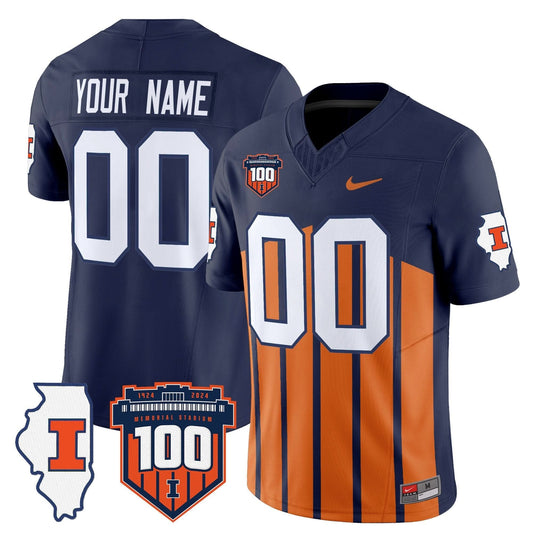 Custom Illinois Fighting Illini Jersey 100th Memorial Stadium Patch Vapor Limited - All Stitched